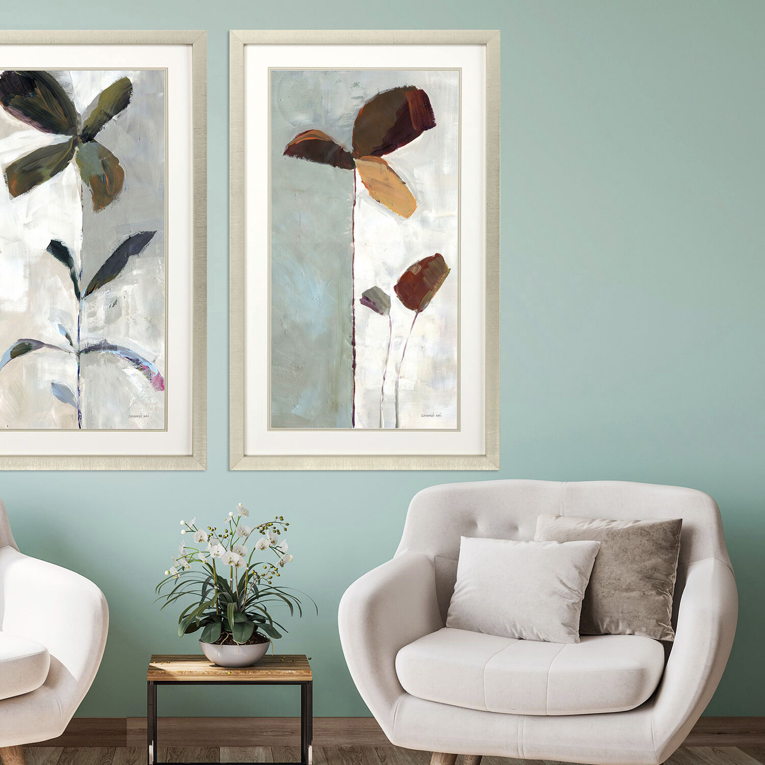 Of Clover Blue and Beige and Green and White Framed Art