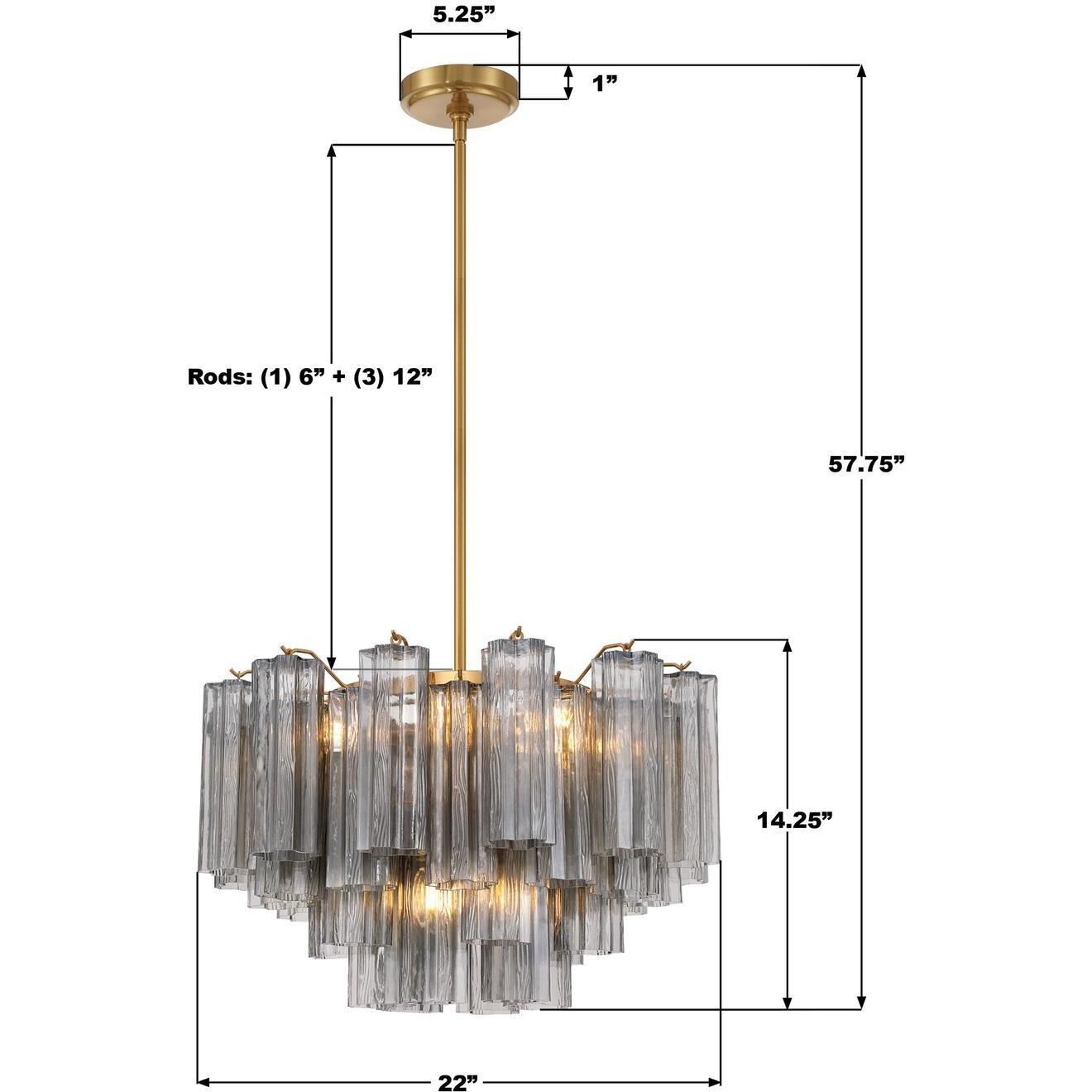 Addis 9 Light 22 inch Aged Brass Chandelier Ceiling Light in Tronchi Glass Smoke