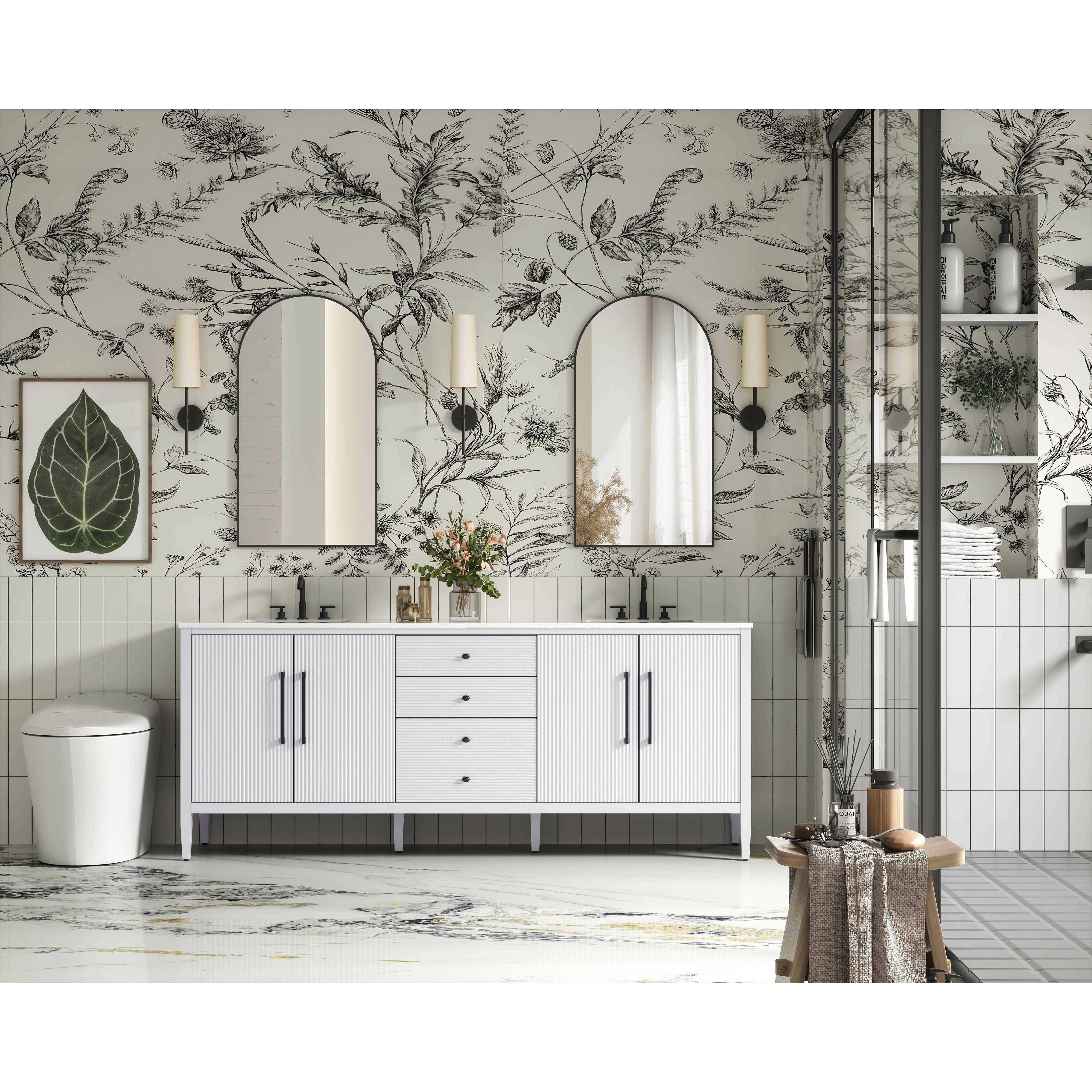 Blakely 84 X 34 inch White Bathroom Vanity Cabinet