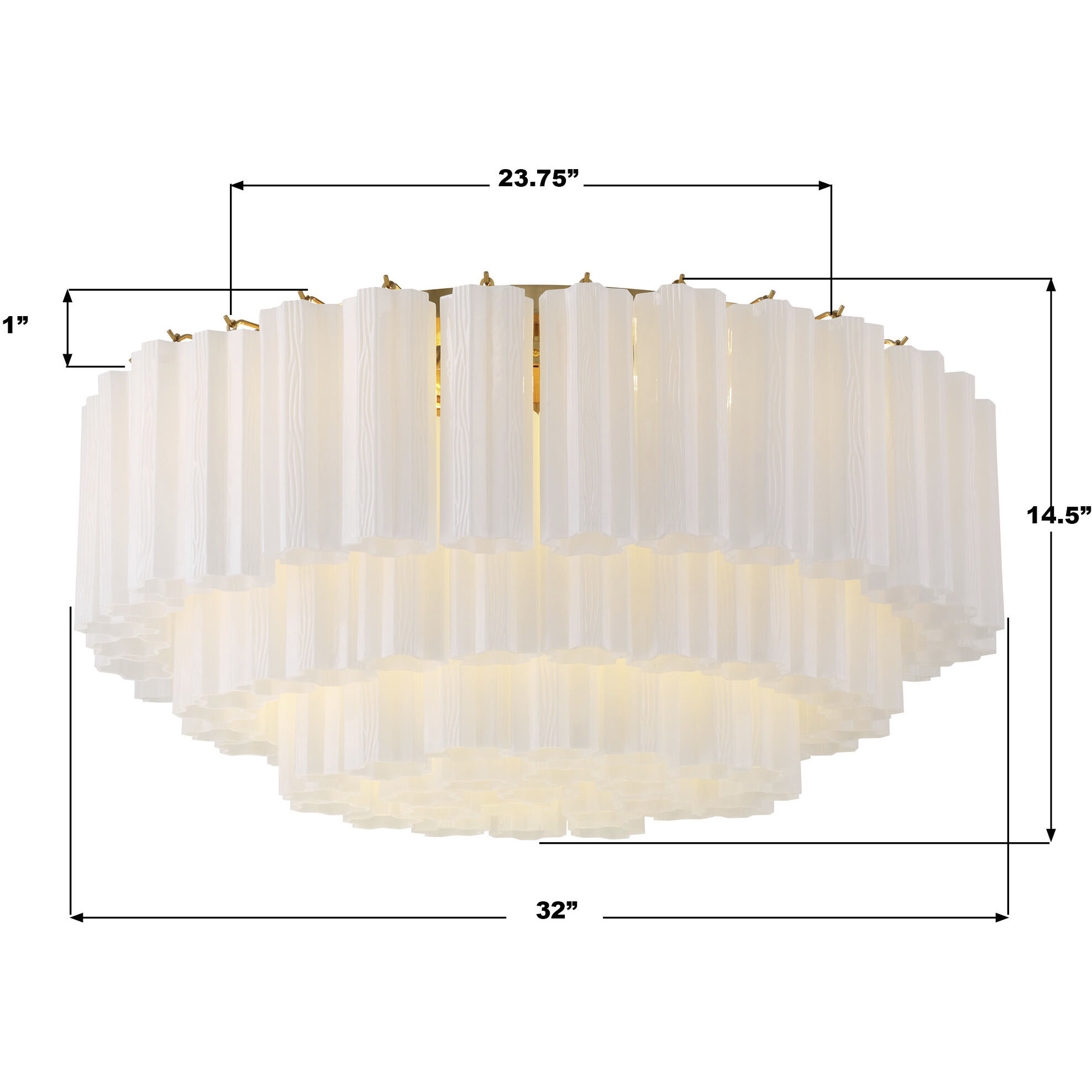 Addis 16 Light 32 inch Aged Brass Flush Ceiling Light in Tronchi Glass White