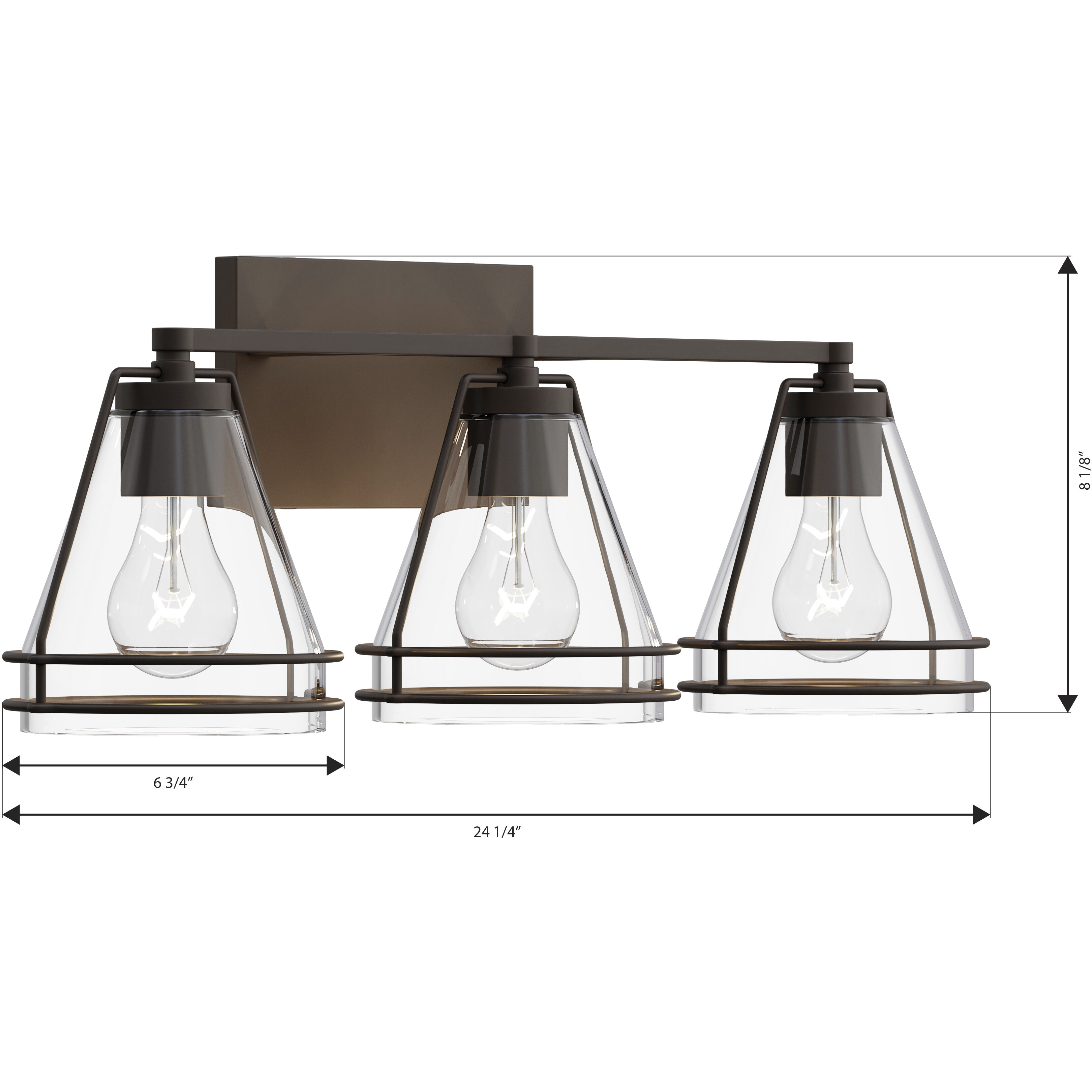 Lorenth 3 Light 24.25 inch Dark Matte Black Vanity Wall Light