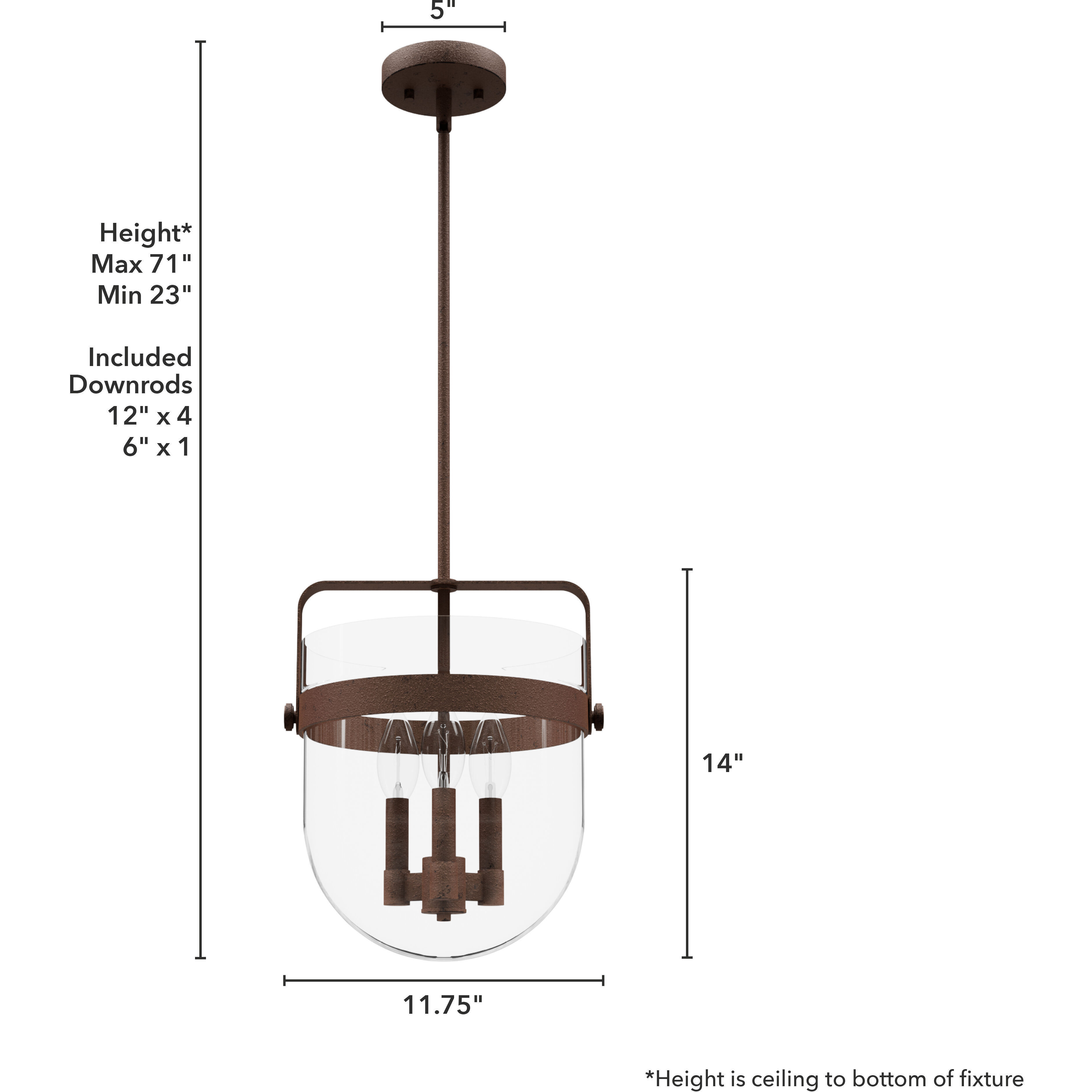 Karloff 3 Light 11.75 inch Textured Rust Pendant Ceiling Light