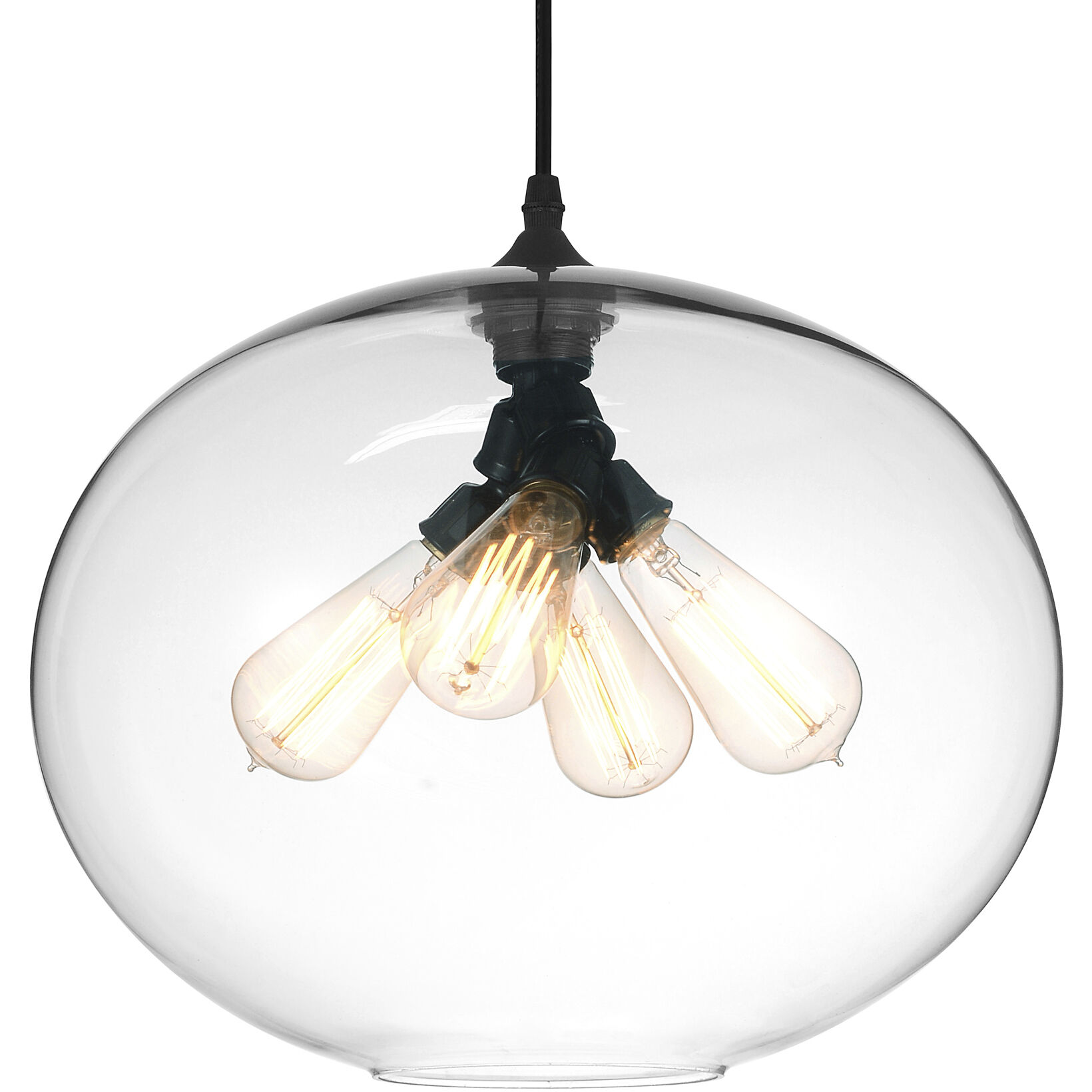 Glass 4 Light 16 inch Black Down Pendant Ceiling Light in Clear