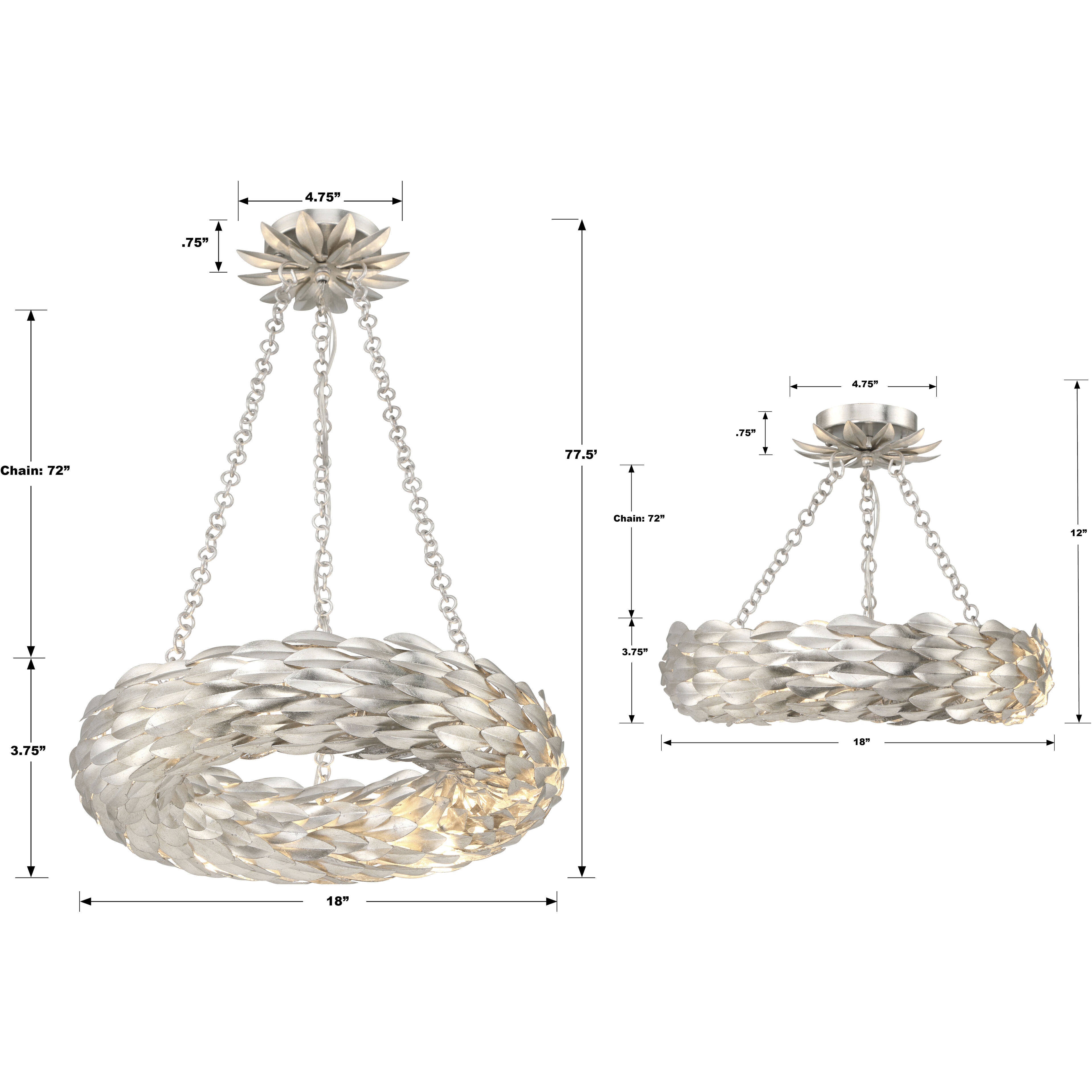 Broche 6 Light 18 inch Antique Silver Chandelier Ceiling Light