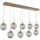 Aster Incandescent 9 Light Novel Brass Linear Pendant Ceiling Light in Smoke Aster, Multi-Pendant
