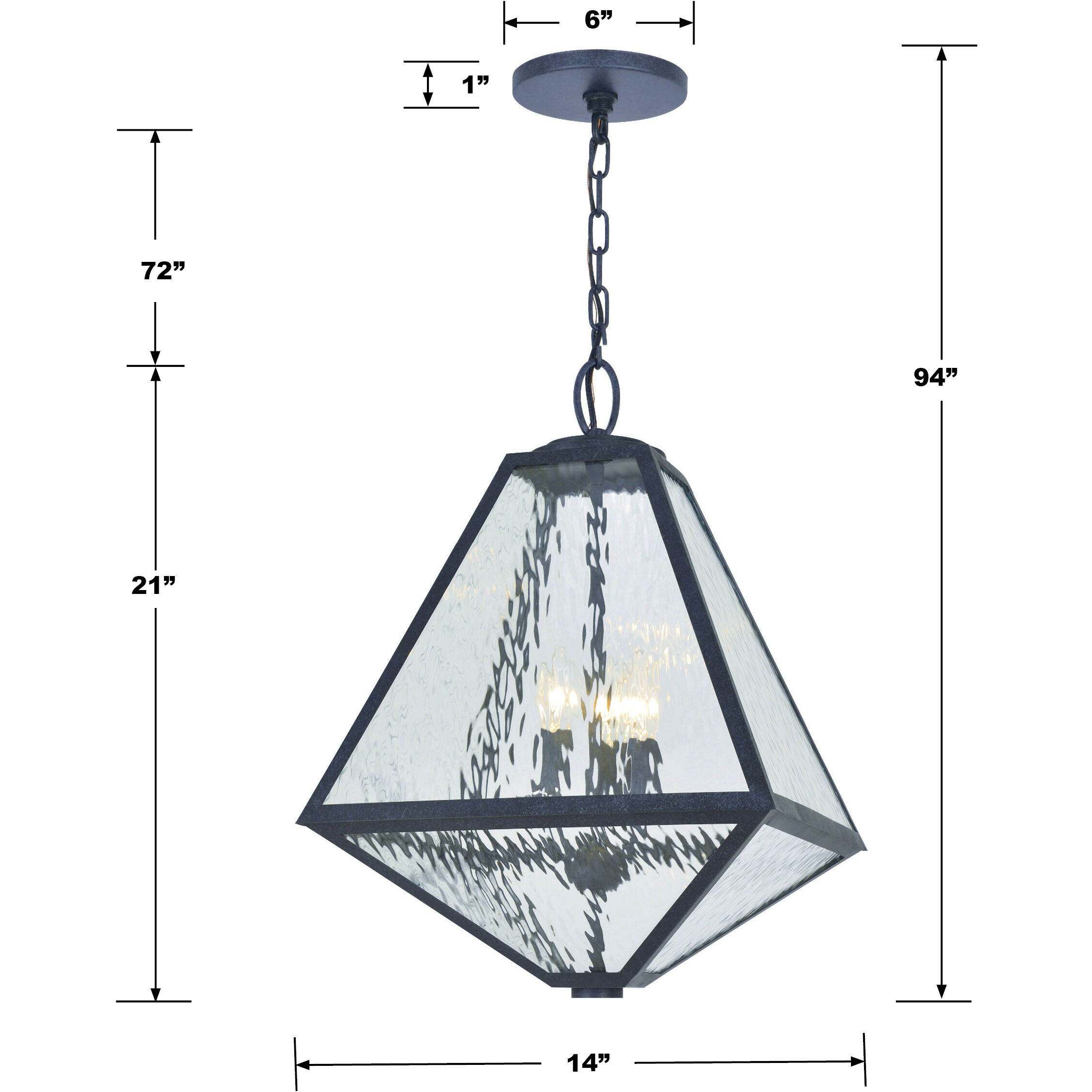 Glacier 3 Light 14 inch Black Charcoal Outdoor Pendant in Water