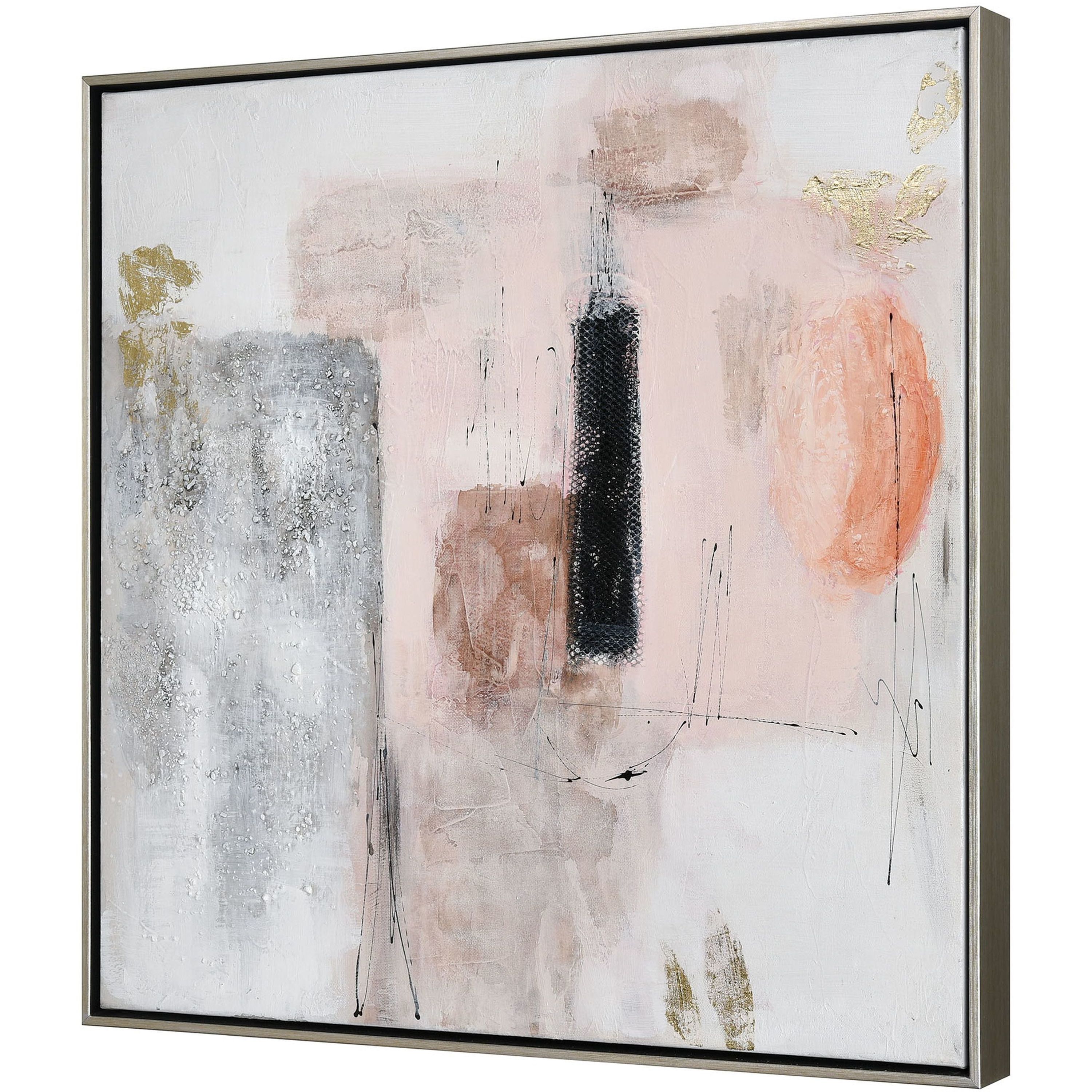 Modern Blush I White with Light Pink and Champagne Silver Framed Wall Art