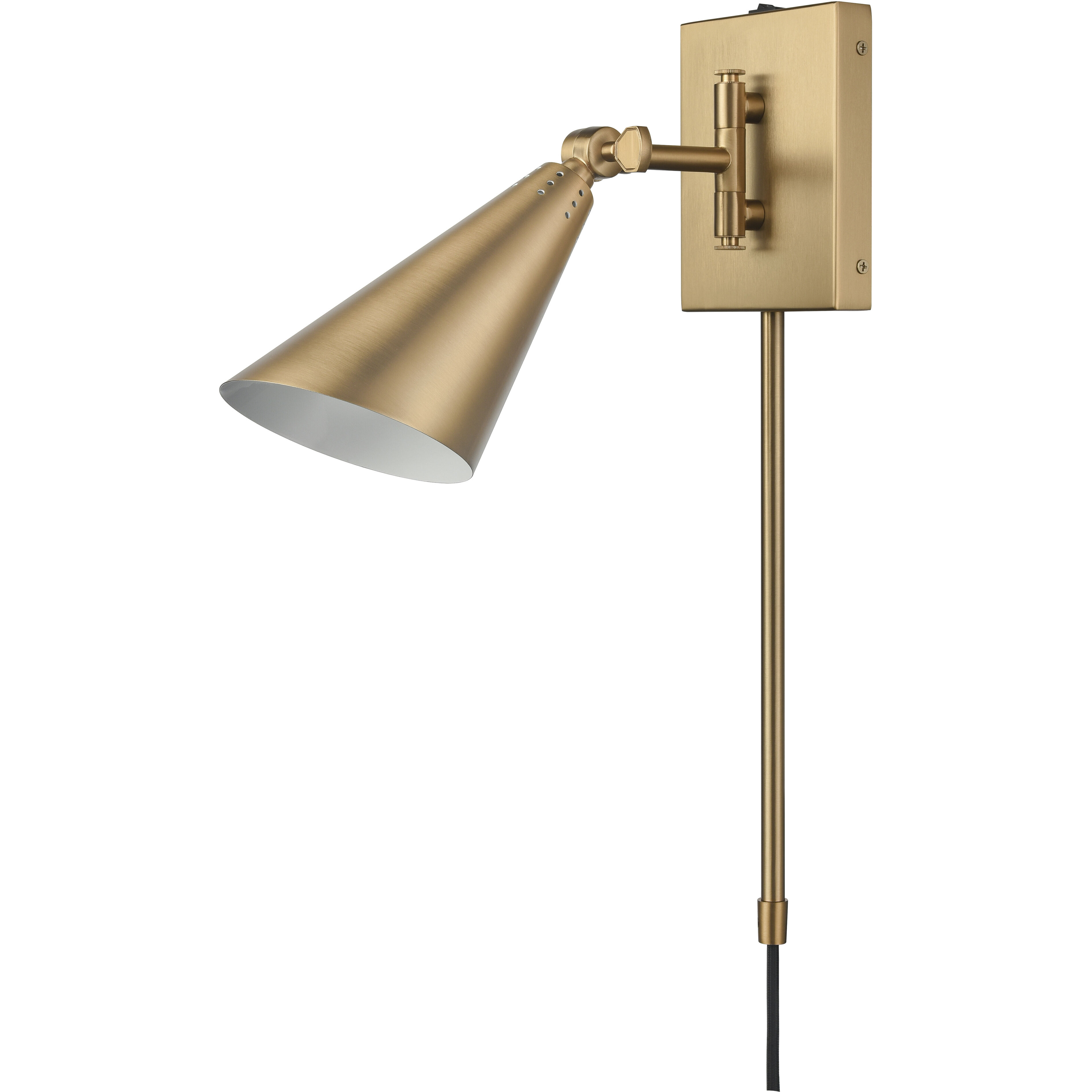 Whitmire 10.5 inch 60 watt Brushed Gold Swingarm Sconce Wall Light, Plug-In/Hardwire