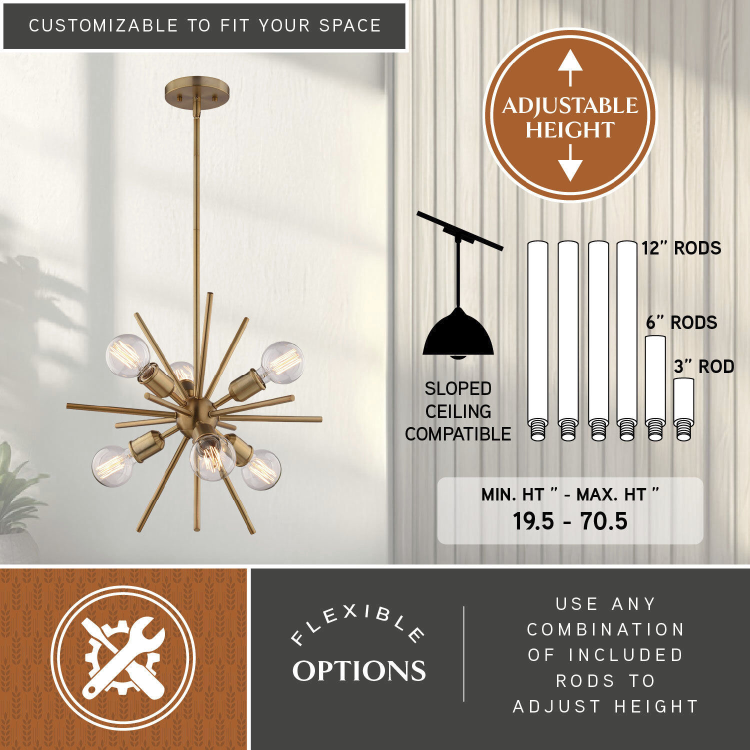 Estelle 6 Light 19 inch Natural Brass Pendant Ceiling Light