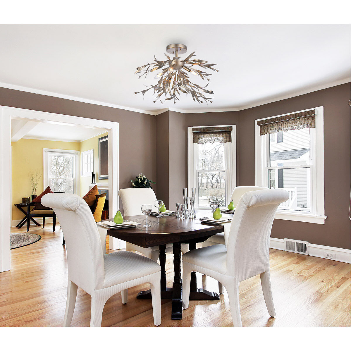 Priscilla 4 Light 23 inch Silver Leaf Flush Mount Ceiling Light