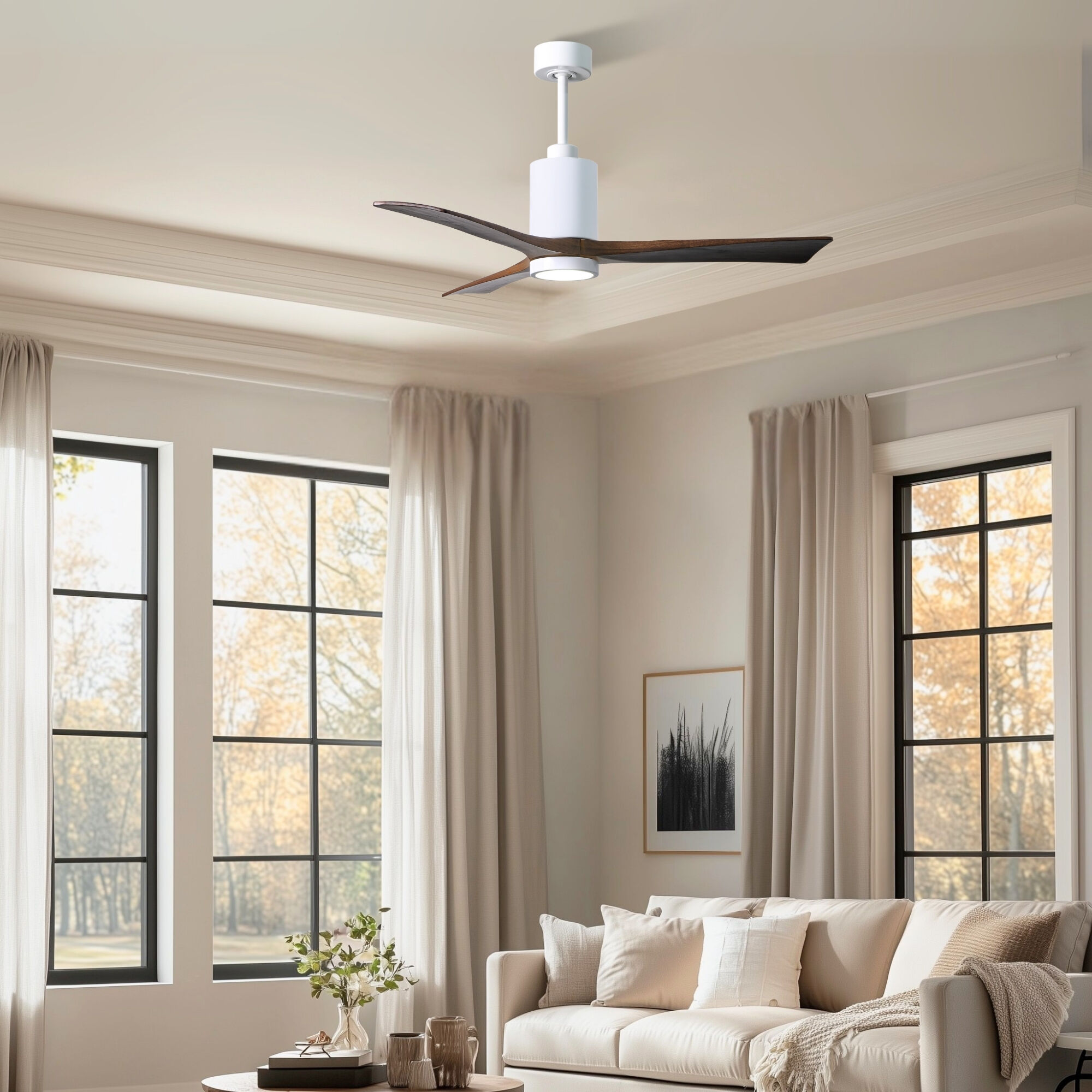 Atlas Patricia-3 52 inch Gloss White with Walnut Tone Blades Ceiling Fan, Atlas