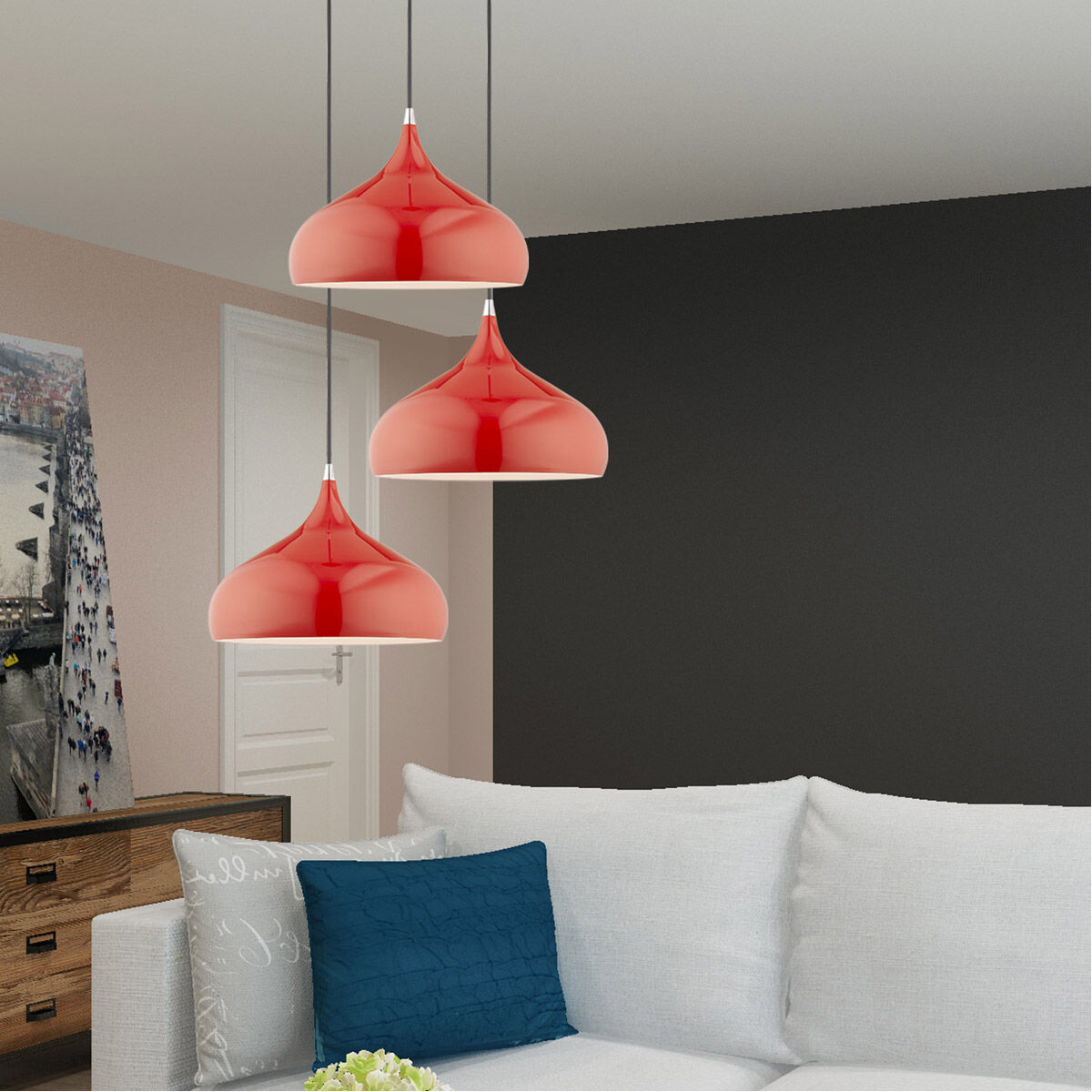 Allison 1 Light 14 inch Shiny Red Mini Pendant Ceiling Light