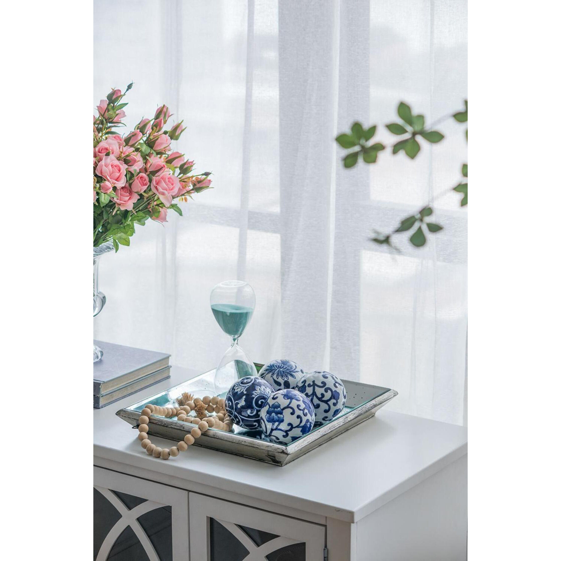 Aline Blue/White Decorative Orb, Set of 4