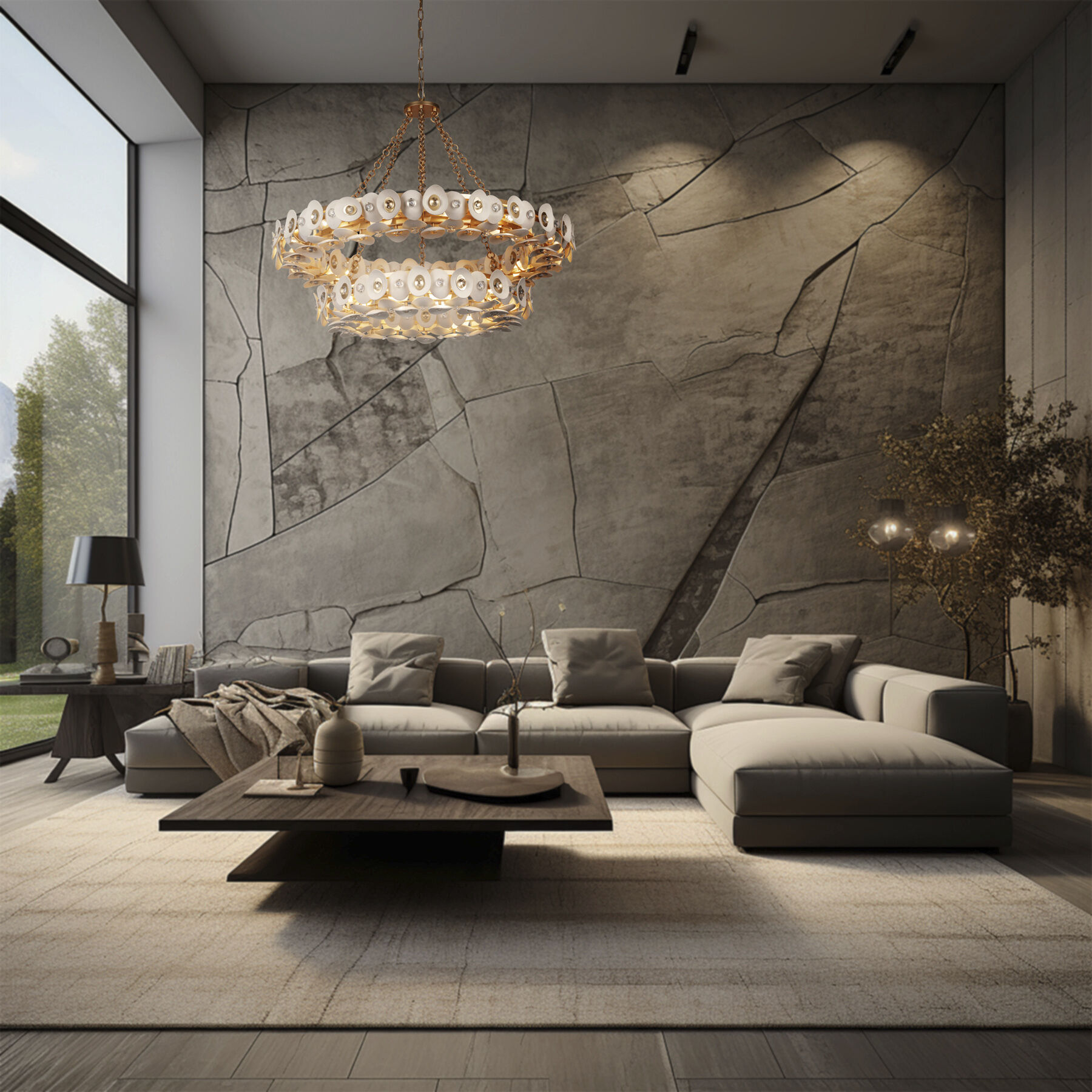 Niu 22 Light 39 inch Coconut Shell Gold / Coconut Shell White Chandelier Ceiling Light