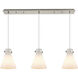 Newton Cone 3 Light 39.75 inch Brushed Satin Nickel Linear Pendant Ceiling Light in White Glass