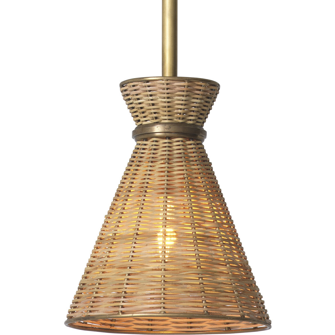 Kon 1 Light 7.87 inch Vintage Brass and Natural Rattan Pendant Ceiling Light