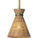 Kon 1 Light 7.87 inch Vintage Brass and Natural Rattan Pendant Ceiling Light