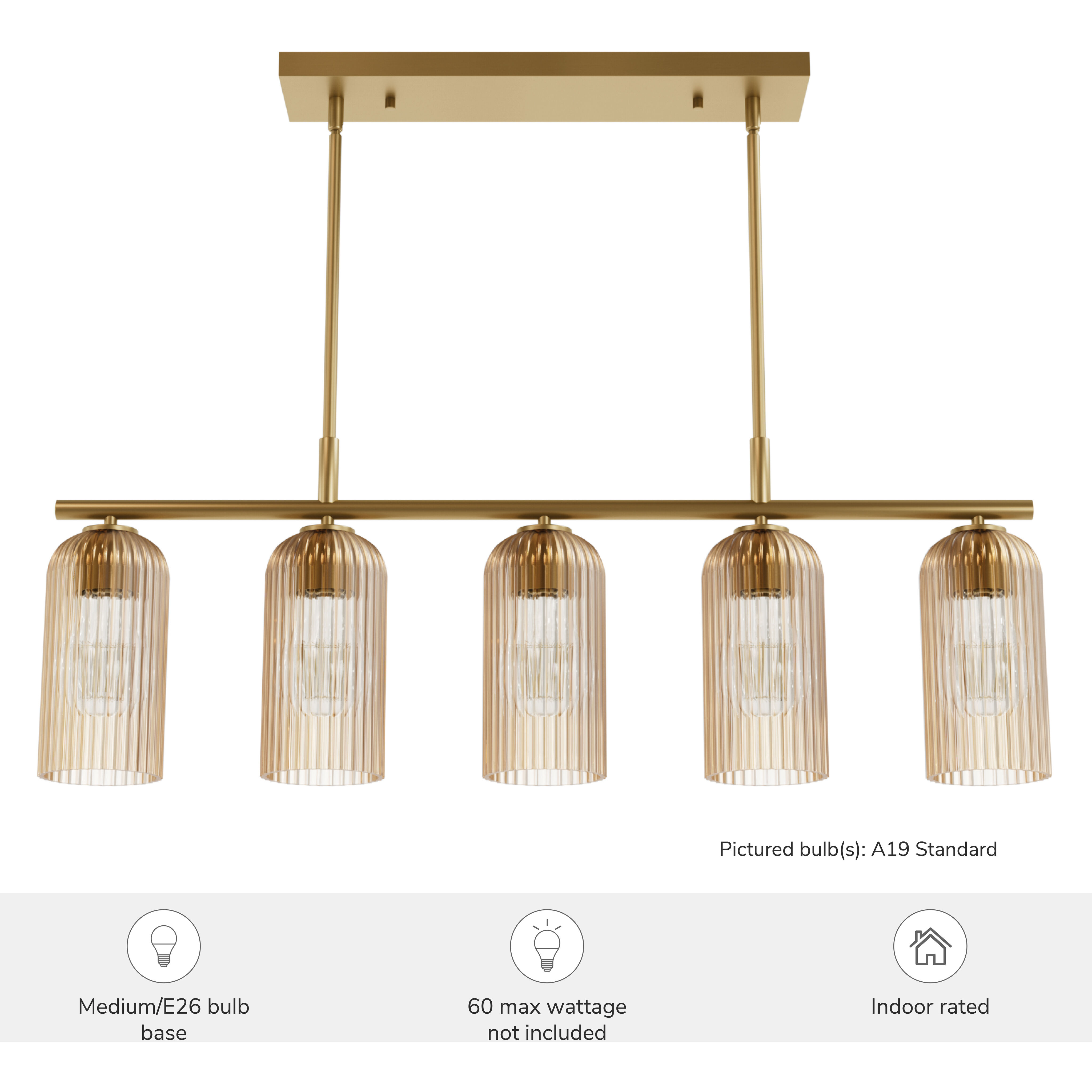 Beverly Glen 5 Light 36.5 inch Luxe Gold Linear Chandelier Ceiling Light, Medium