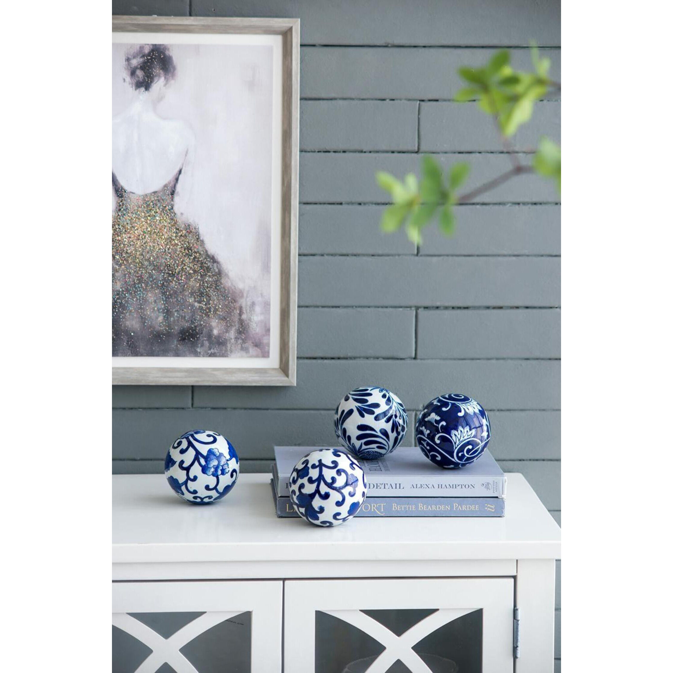 Aline Blue/White Decorative Orb, Set of 4