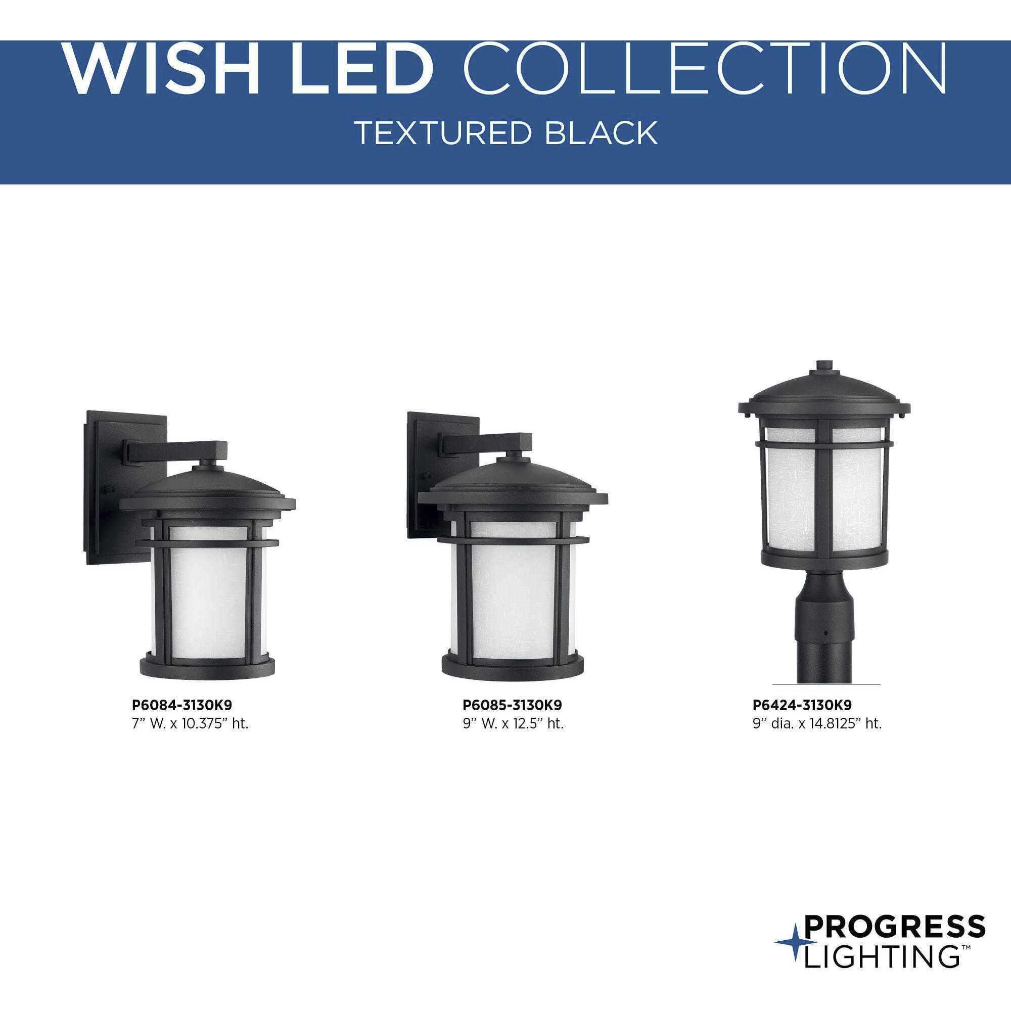 Wish LED LED 13 inch Textured Black Outdoor Wall Lantern, Medium, Progress LED