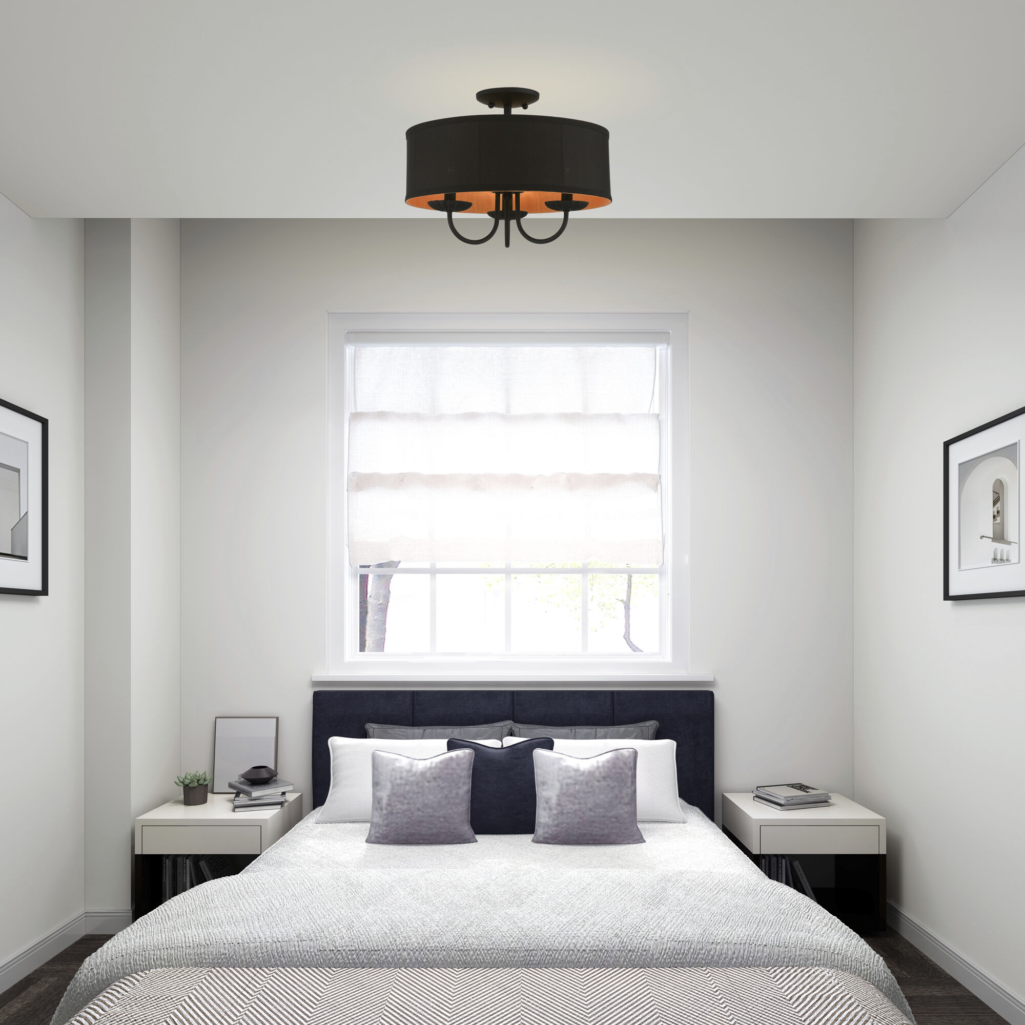 Winchester 3 Light 16 inch Black Semi-Flush Mount Ceiling Light