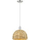Arcadia Woven Rattan 1 Light 12 inch Brushed Satin Nickel Mini Pendant Ceiling Light