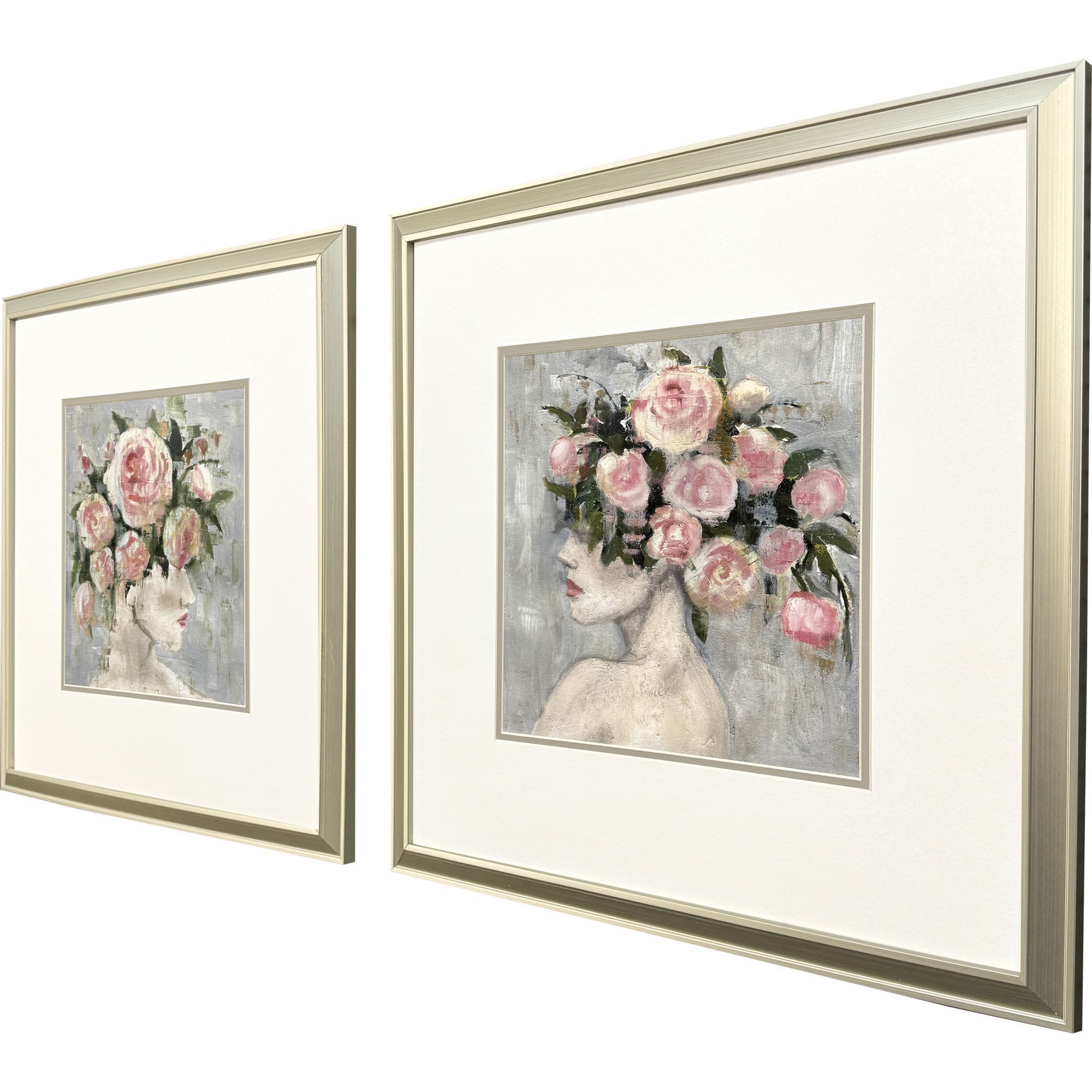 Rose Girl Pink and Green and Neutral and Gray Framed Art, Propac