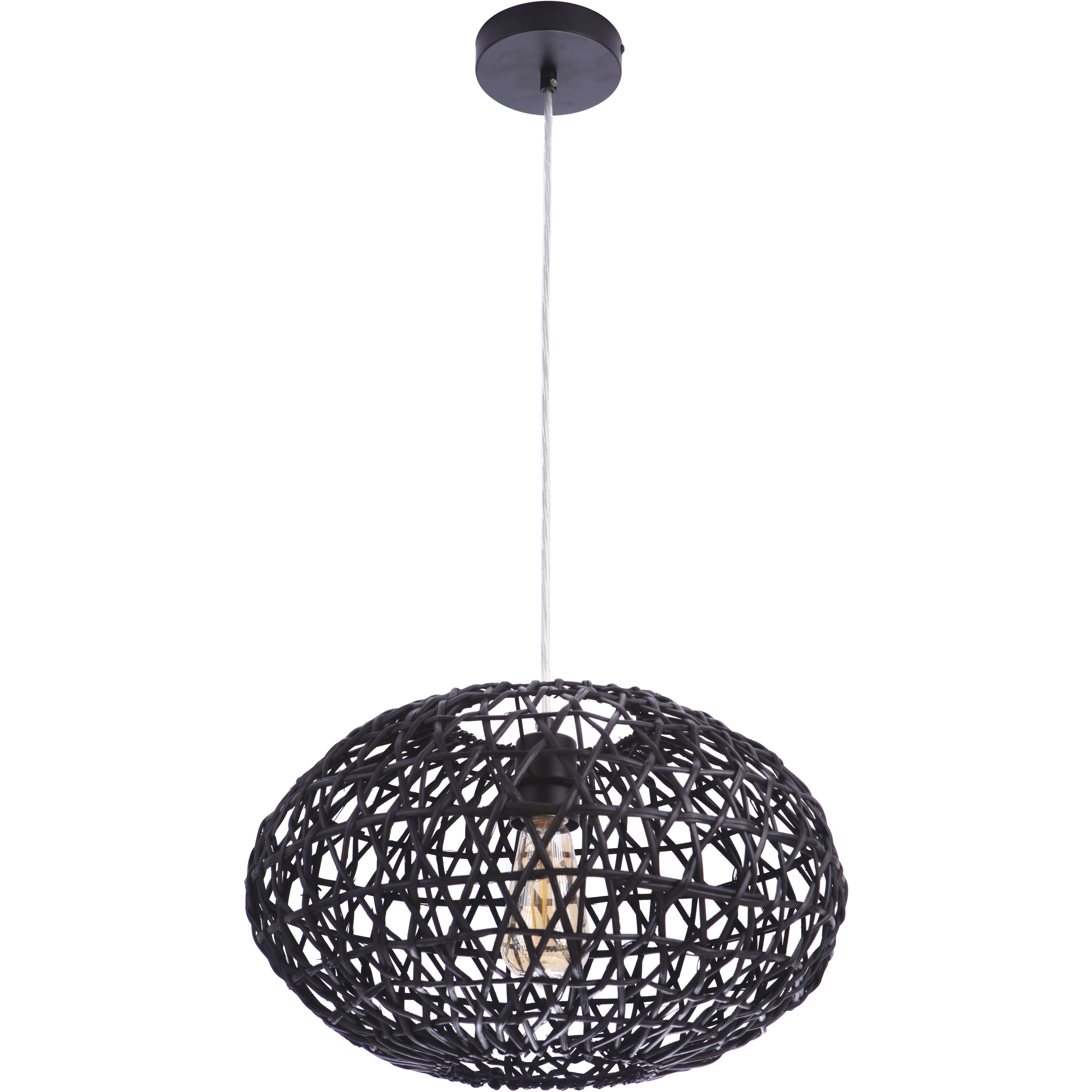 Natural 1 Light 16.54 inch Flat Black Pendant Ceiling Light, Orb