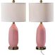 Freya 24 inch 100 watt Pink Texture Glass and Antique Brass Table Lamps Portable Light, Set of 2, Simplee Adesso