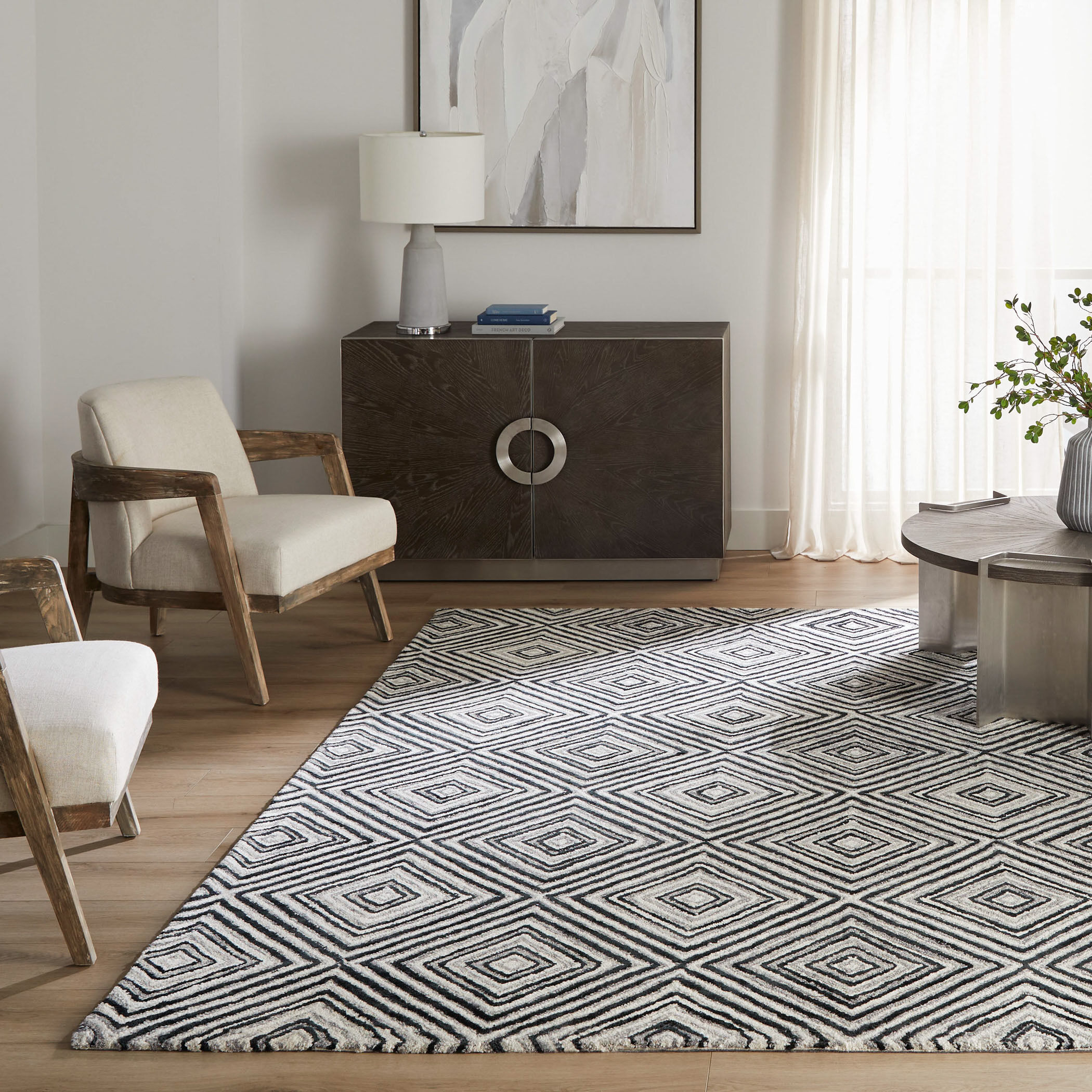 Vani 36 X 24 inch Black/White Rug in 2 x 3