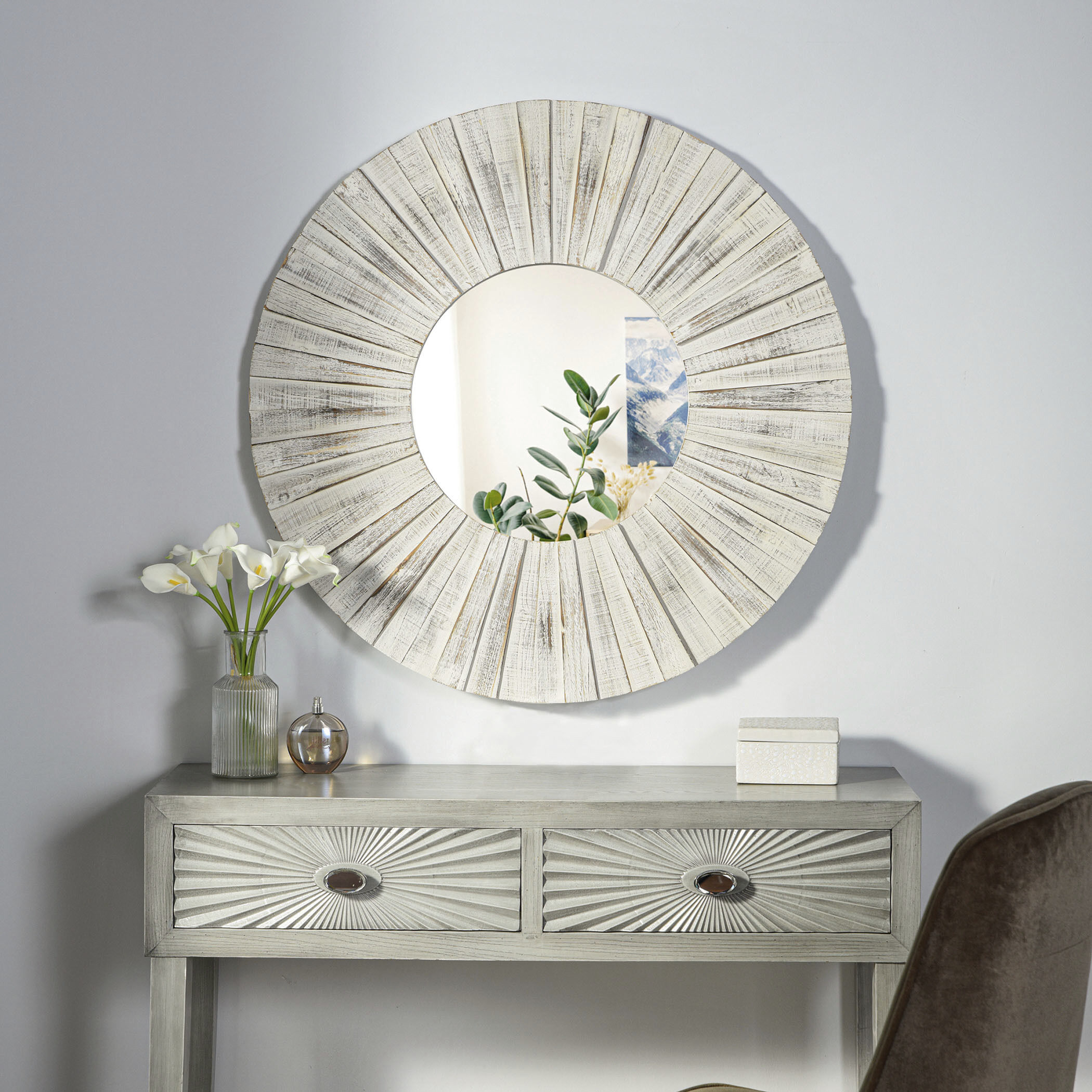 Cameron 36 X 36 inch Distressed White and Clear Wall Mirror