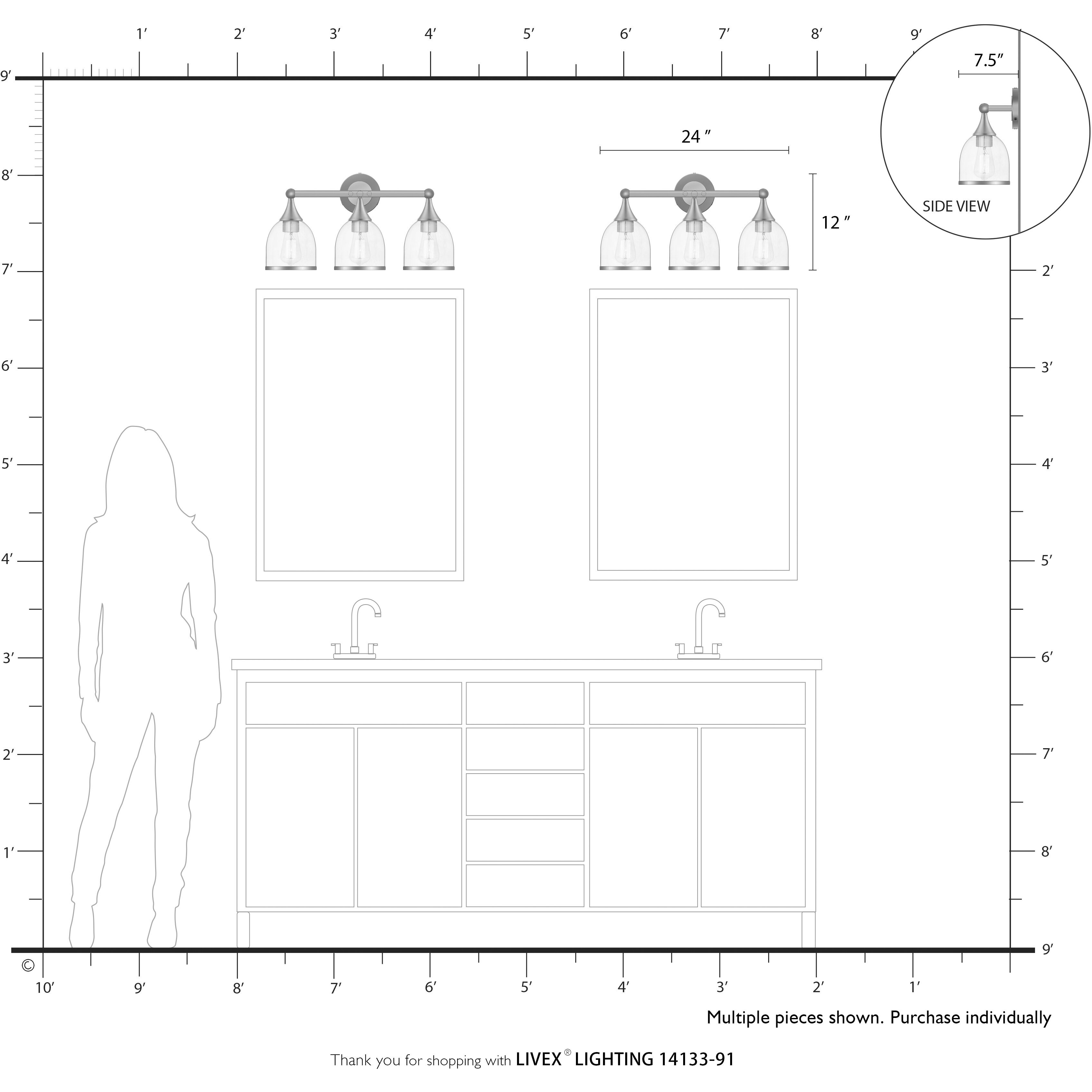 Ashridge 3 Light 24 inch Brushed Nickel Vanity Wall Sconce Wall Light