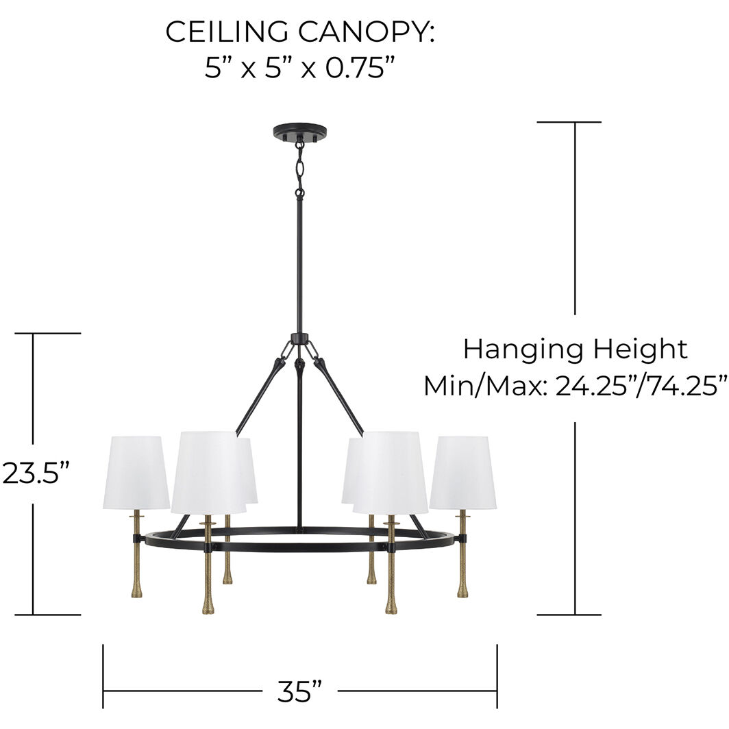 Hollis 6 Light 35 inch Matte Black with Hammered Gold Chandelier Ceiling Light