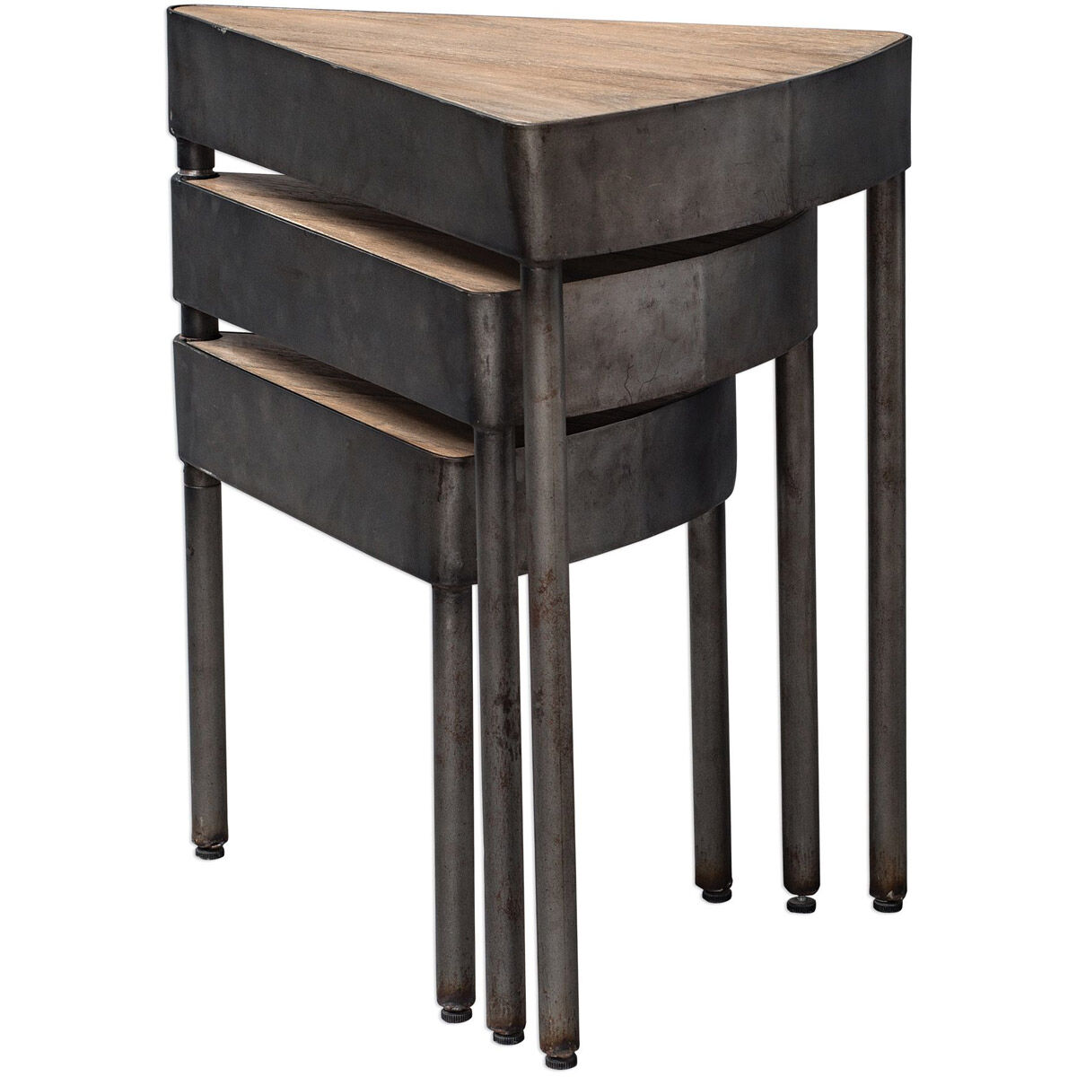 Akito 24 X 20 inch Natural Wheat and Aged Steel Swivel Nesting Table