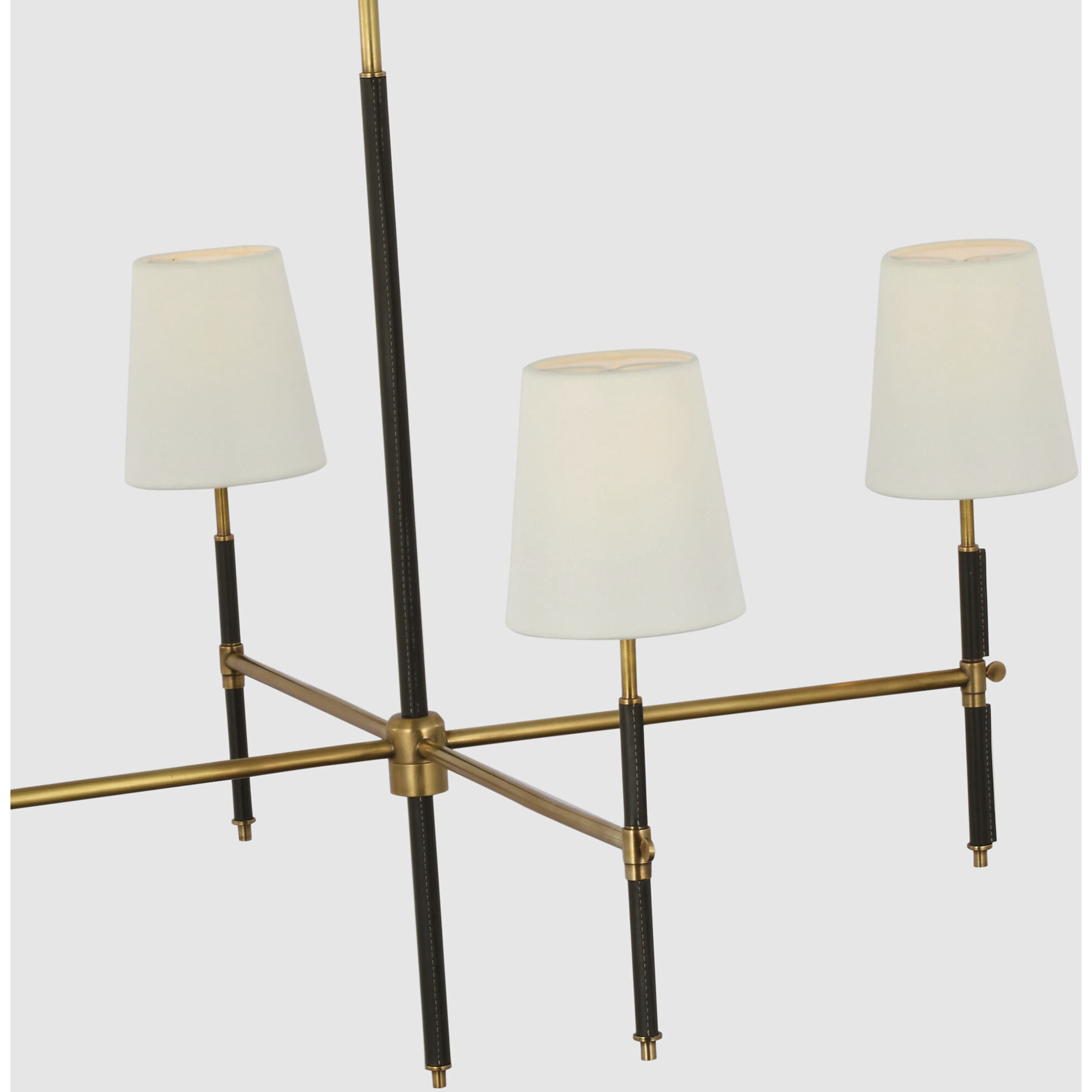 Thomas O'Brien Bryant2 LED 36 inch Hand-Rubbed Antique Brass and Chocolate Leather Wrapped Chandelier Ceiling Light, Large