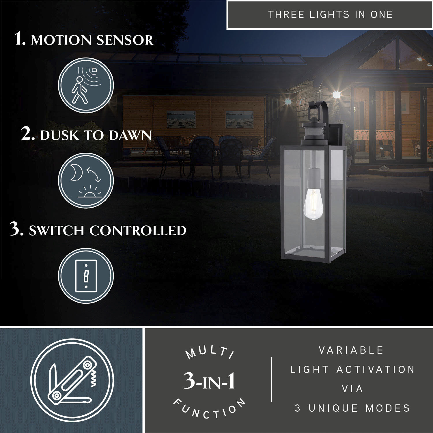 Clinton 1 Light 18.25 inch Matte Black Outdoor Motion Sensor Wall Light