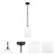 Council 1 Light 7 inch Flat Black/Satin Brass Pendant Ceiling Light in White Frosted Glass