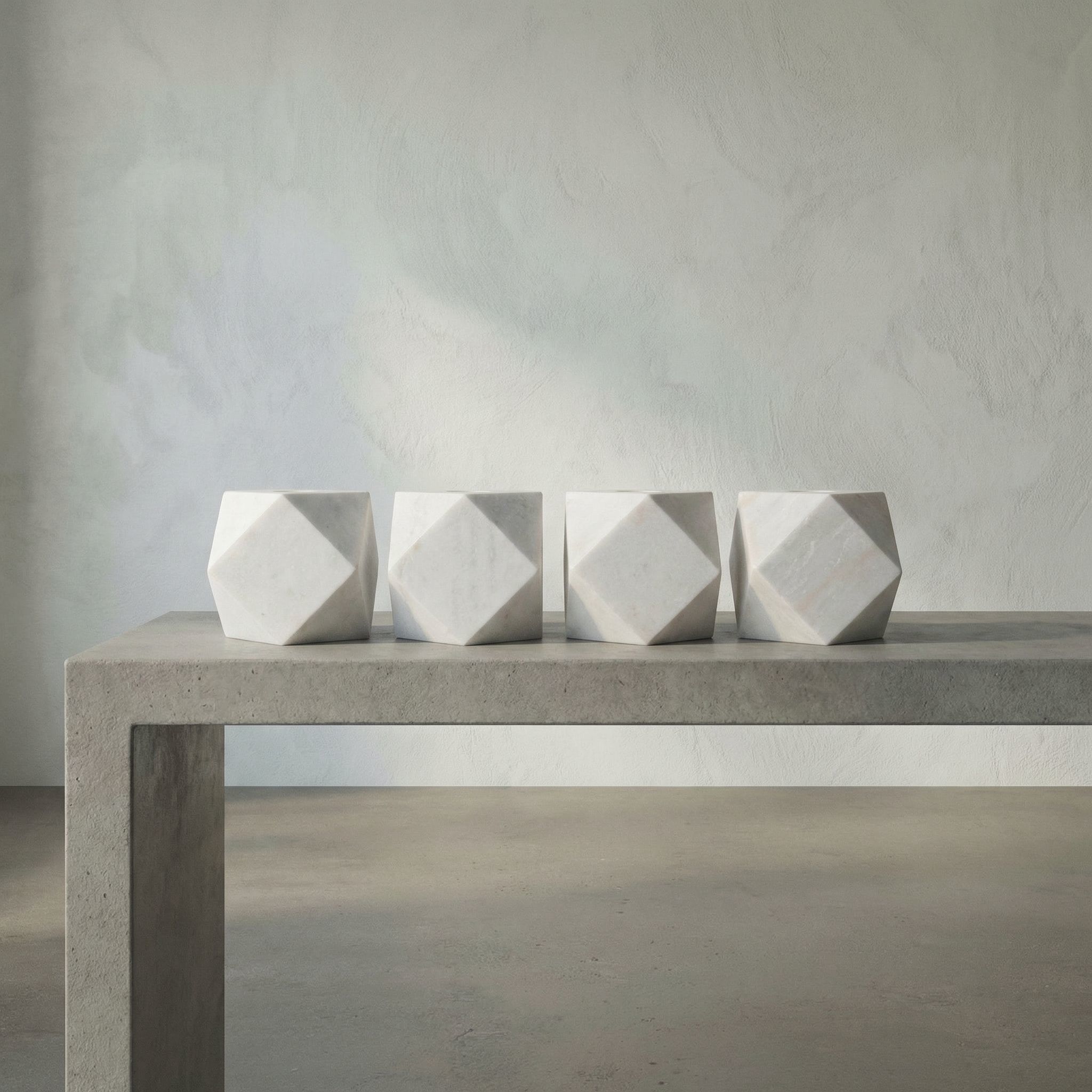 Polyhedron 4 X 4 inch Decorative Candle Holder in White, Set of 4