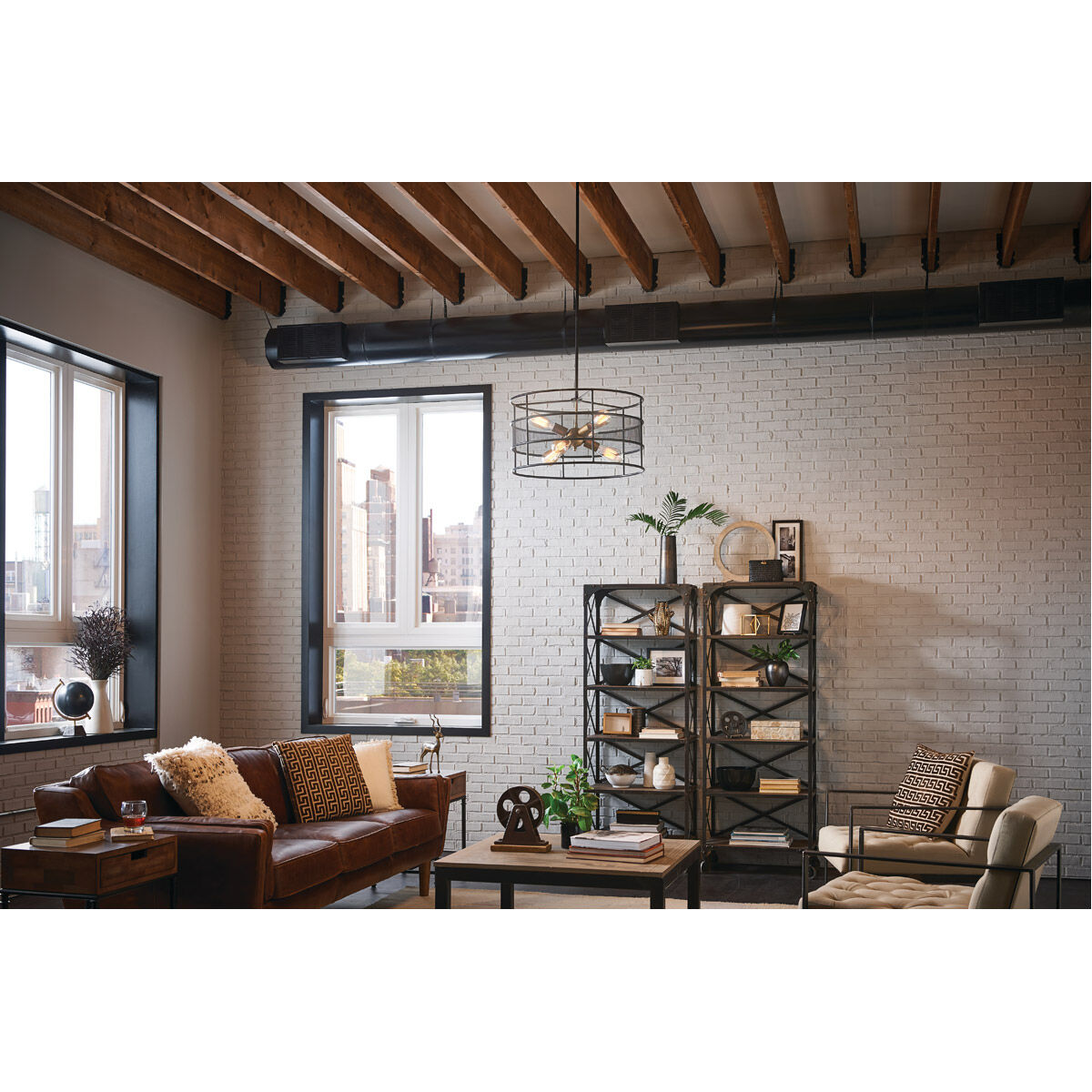 Piston 6 Light 22 inch Black Chandelier Round Pendant Ceiling Light