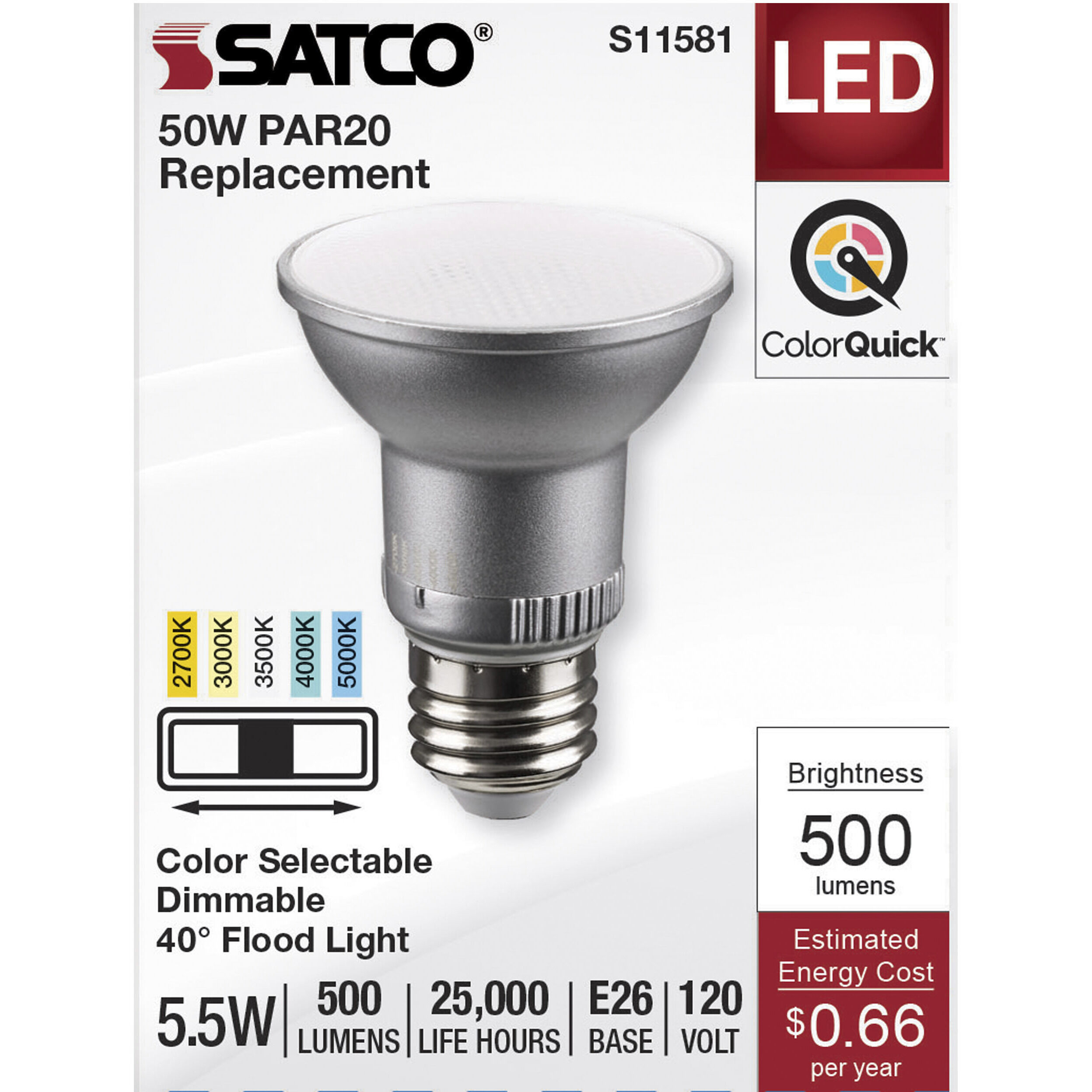 Lumos LED Medium PAR20 5.5 watt 2700K/3000K/3500K/4000K/5000K Light Bulb