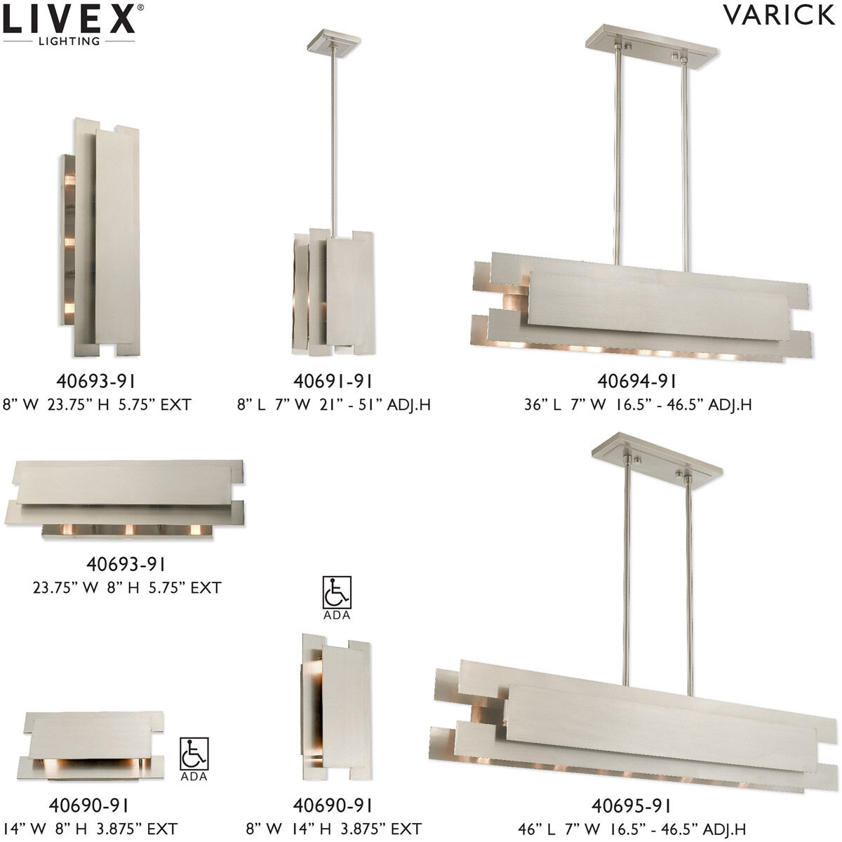 Varick 3 Light 8 inch Brushed Nickel Bath Vanity Wall Light
