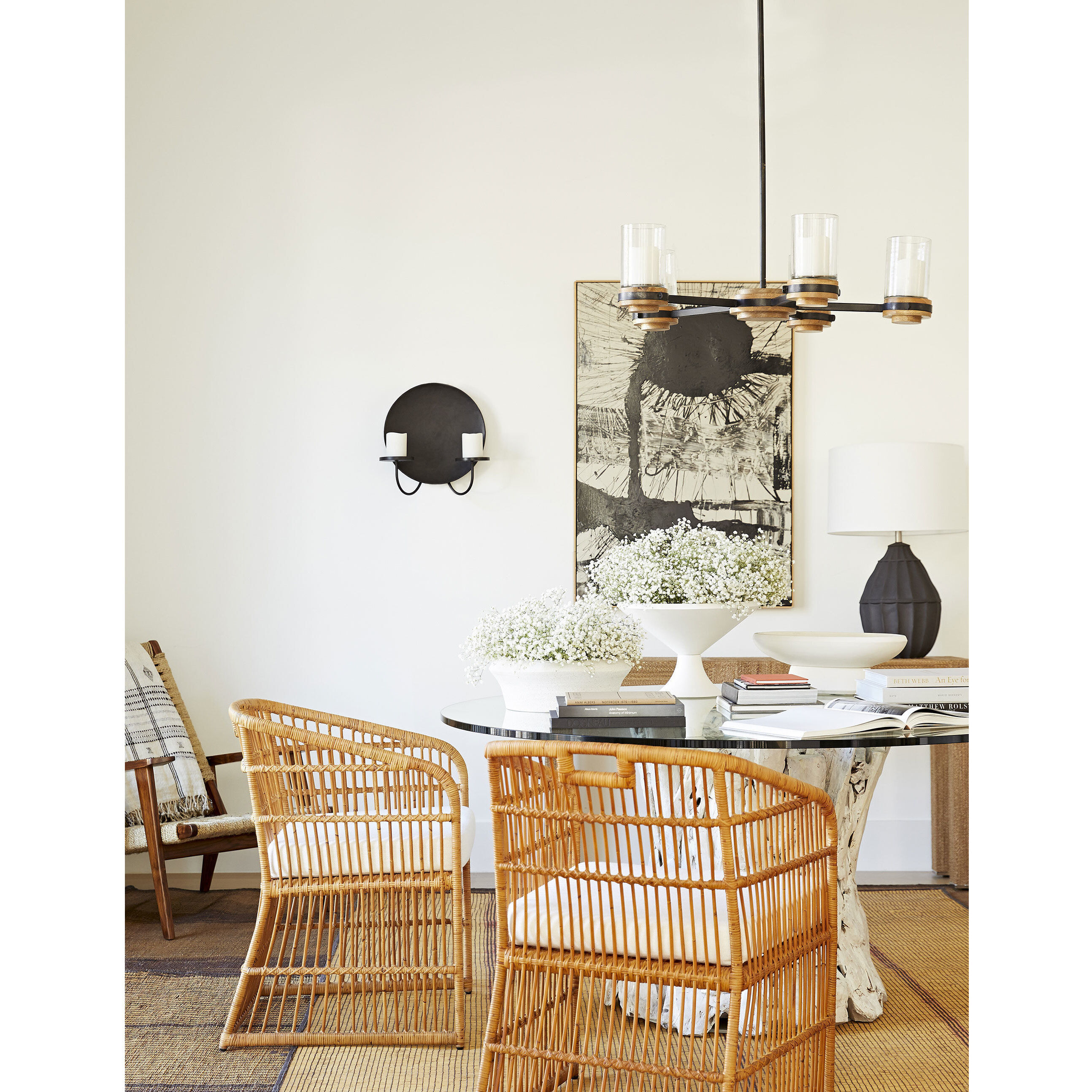 Sumter 5 Light 33 inch Black and Bronze with Natural Wood Candle Chandelier Ceiling Light, Beth Webb