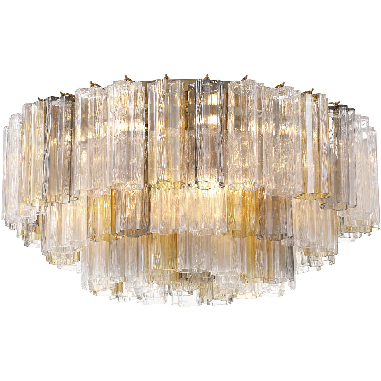 Addis 16 Light 32 inch Aged Brass Flush Ceiling Light in Tronchi Glass Autumn