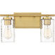 Transitional 2 Light 15 inch Natural Brass Bathroom Vanity Light Wall Light
