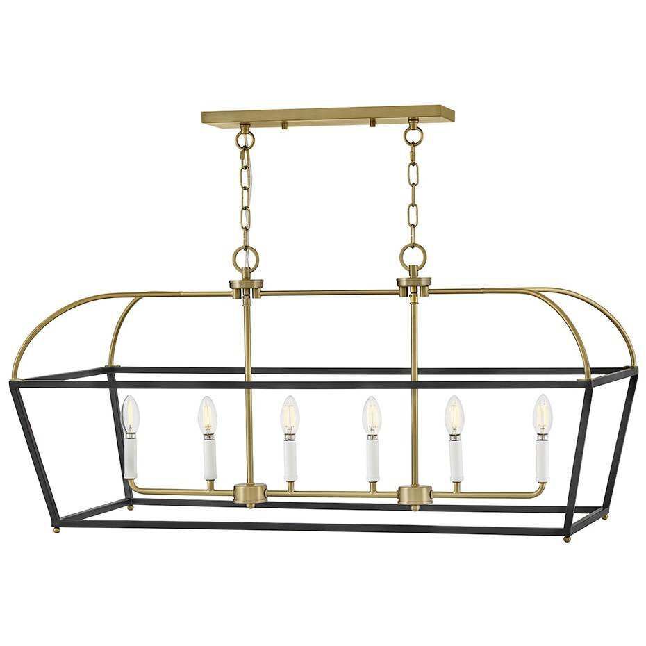 Tate 6 Light 40 inch Black with Lacquered Brass Chandelier Ceiling Light