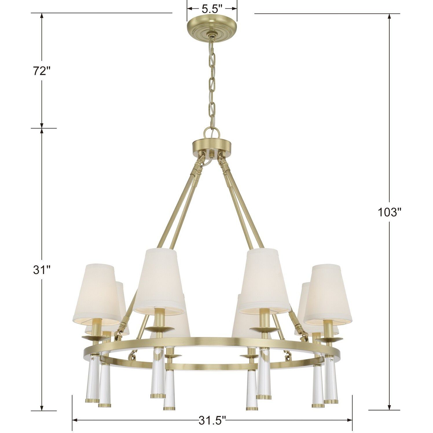 Baxter 8 Light 31.5 inch Aged Brass Chandelier Ceiling Light