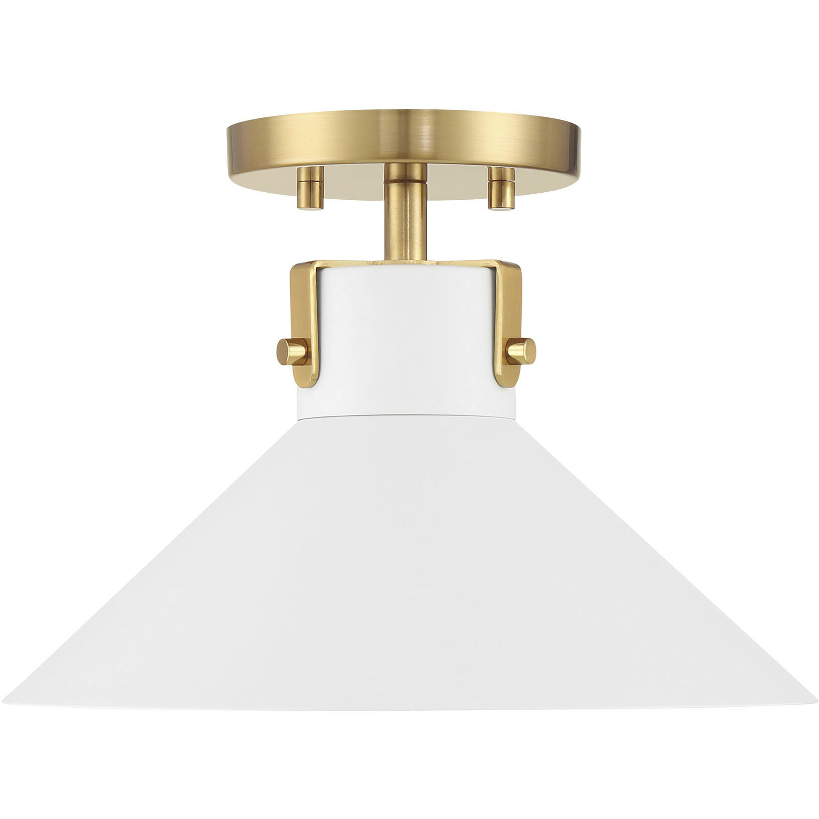Contemporary 1 Light 11.5 inch White with Natural Brass Semi-Flush Ceiling Light