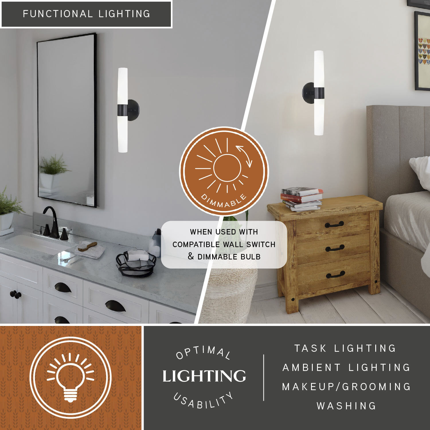 Elliot LED 5.5 inch Matte Black Bathroom Light Wall Light