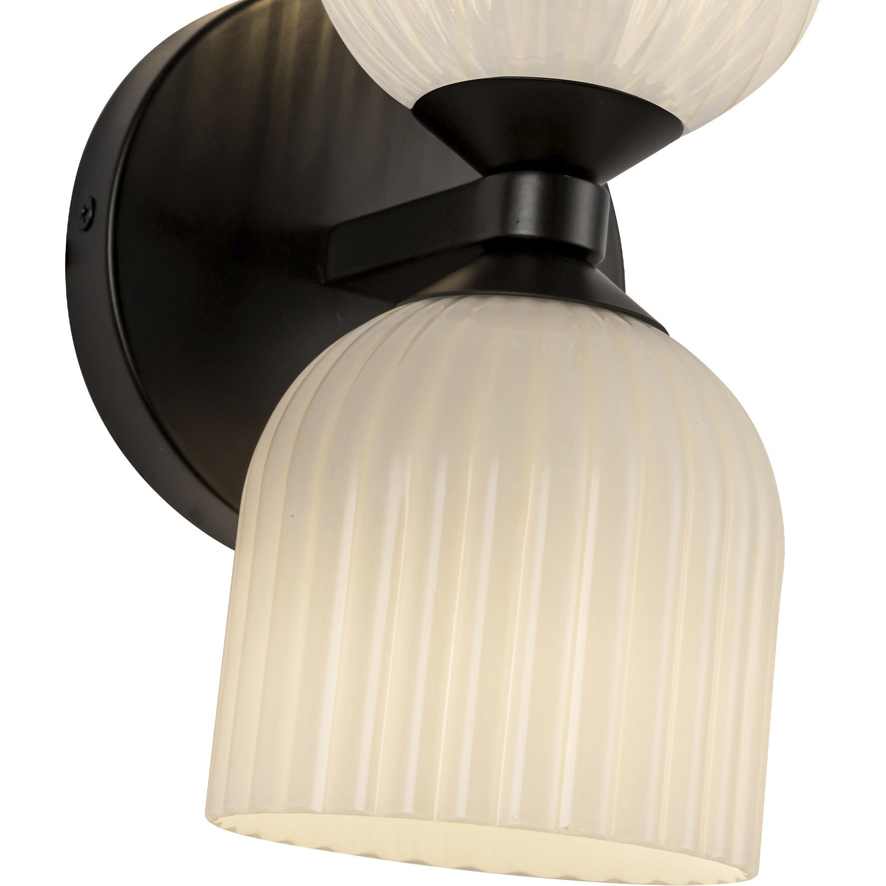 Alora Mood Nelly Wall/Vanity Light Wall Light in Matte Black, Glossy Opal Ribbed Glass Shade