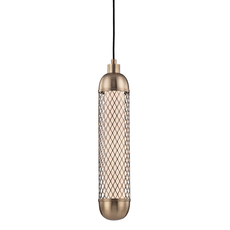 Hayes LED 4.5 inch Aged Brass Pendant Ceiling Light, White Frosted, Metal Mesh
